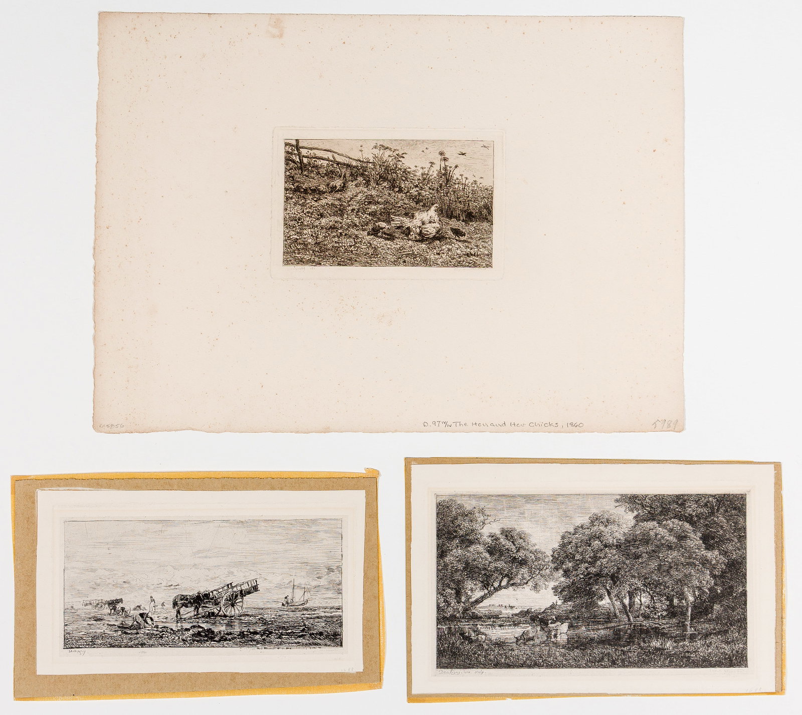 Charles Francois DAUBIGNY: "La Poule et ses...": Charles Francois DAUBIGNY (French, 1817-1878): "La Poule et ses Poussins" (A Hen and Her Chicks). Etching, circa 1860. Reference: Delteil 97. Printed by Delatre, Paris. With the "Musee National"