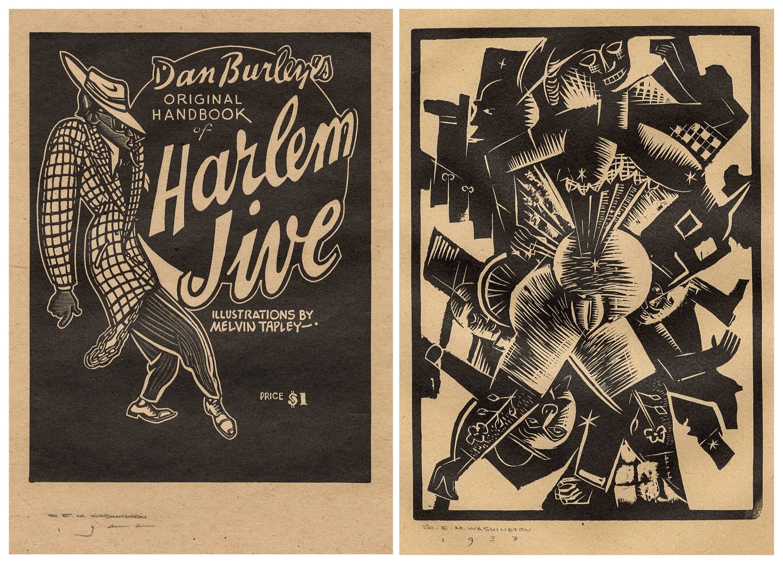 Earl Marshawn WASHINGTON: "Untitled (Harlem...": Earl Marshawn WASHINGTON (American, b. 1962): "Untitled (Harlem Jive)". Wood engraving on cream wove paper. Pencil signed and pre-dated 1944 (actual date circa 1990). Image size: 7 1/4 x 5 1/2