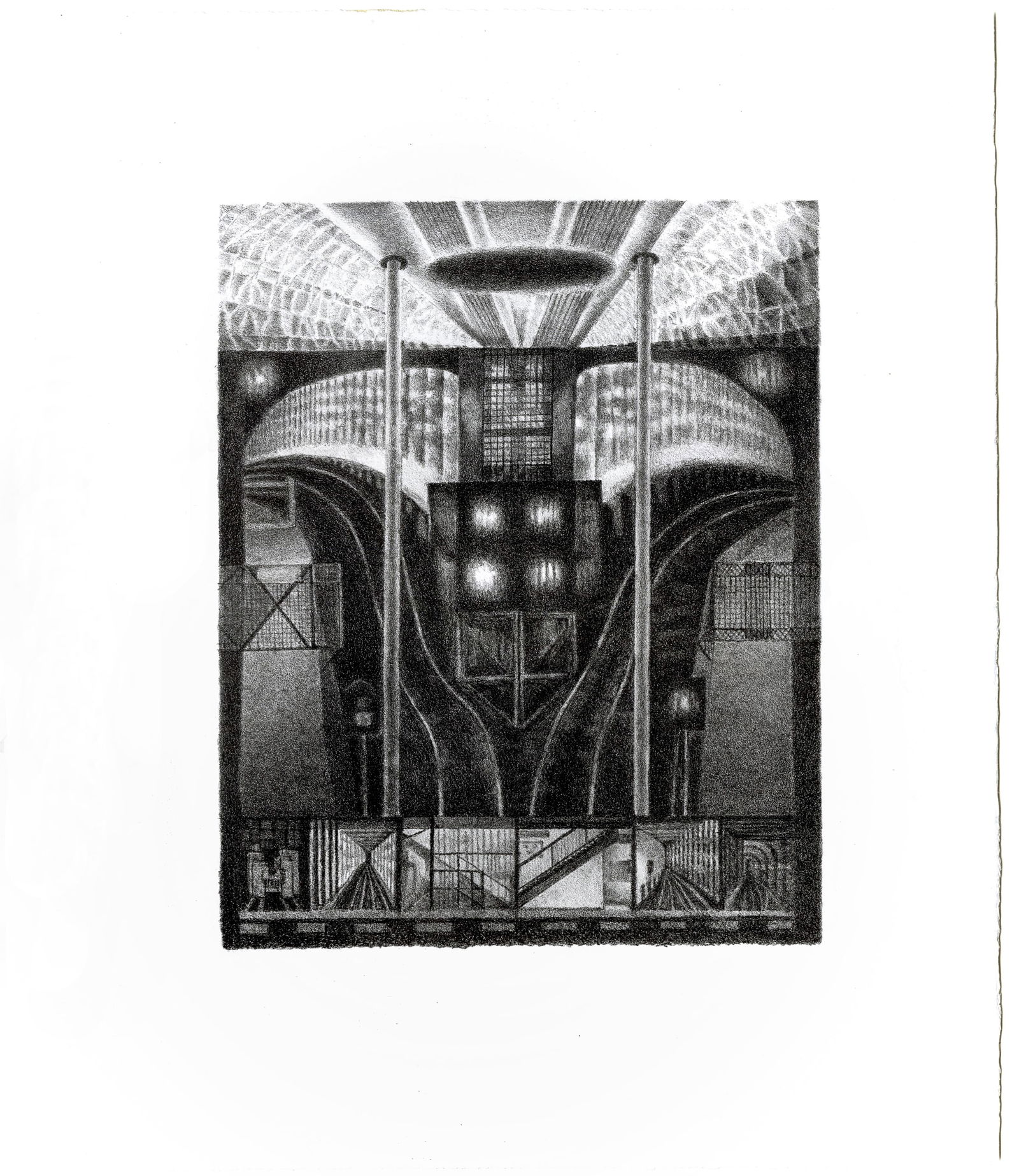 August MOSCA: "Subway #3, Divergence".: August MOSCA (Italian American, 1909-2003): "Subway #3, Divergence". Lithograph on BFK Rives wove paper, 1956-77. Proof aside from an edition of 50. Composition drawn circa 1956, drawn by the artist