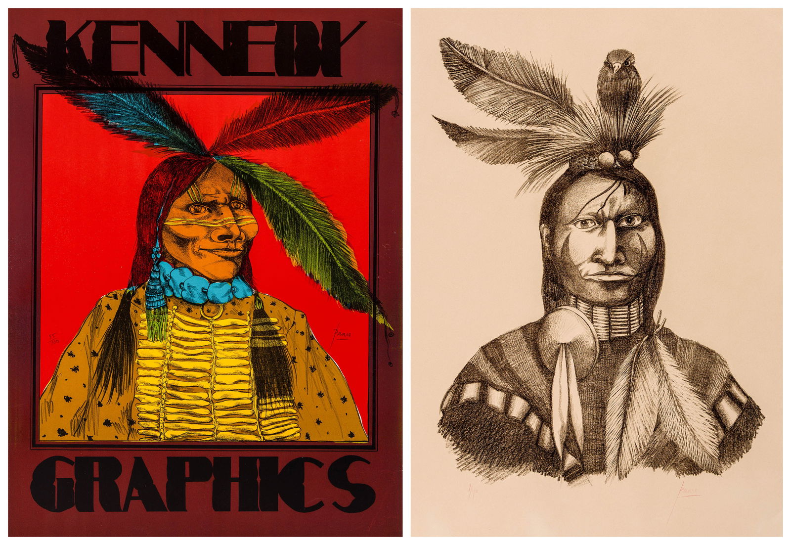Peter PAONE: "The Indian - Kennedy Graphics".: Peter PAONE (American, born 1936): "The Indian - Kennedy Graphics". Color lithograph, poster on Arches wove paper, circa 1974. Advertisement for Kennedy Galleries's print-publishing arm, New York,