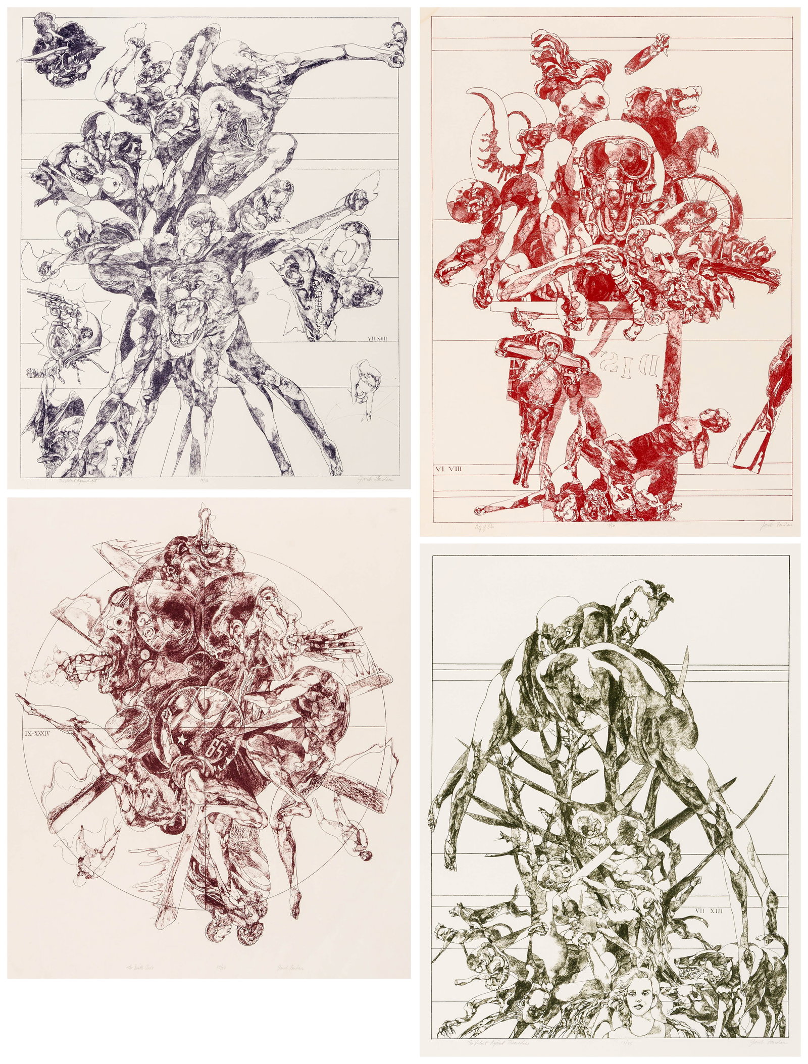 Four lithographs by Jacob LANDAU: "Tamarind...": Four lithographs by Jacob LANDAU (American, 1917-2001), printed at "Tamarind Institute", Abuquerque, MN. "The Violent Against Themselves", "City of Dis", "The Violent Against Art", "The Ninth