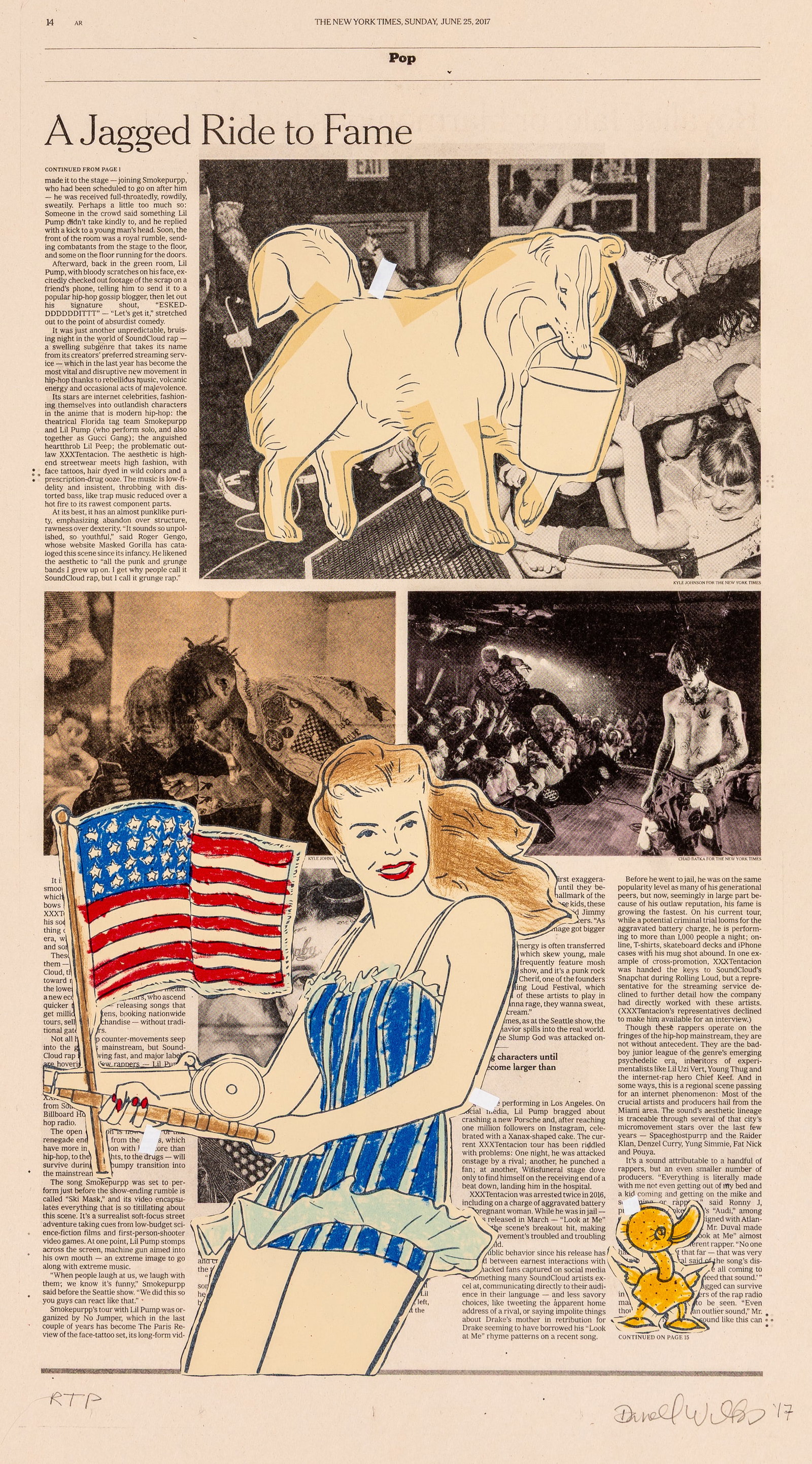 Darrell WILKS: "A Jagged Ride To Fame".: Darrell WILKS (American, 20th century): "A Jagged Ride To Fame". Color lithograph with chine colle on wove paper, 2017. Reference: Lemon/Cvikota p. 619, DW-17-18. Published by Landfall Press, with the