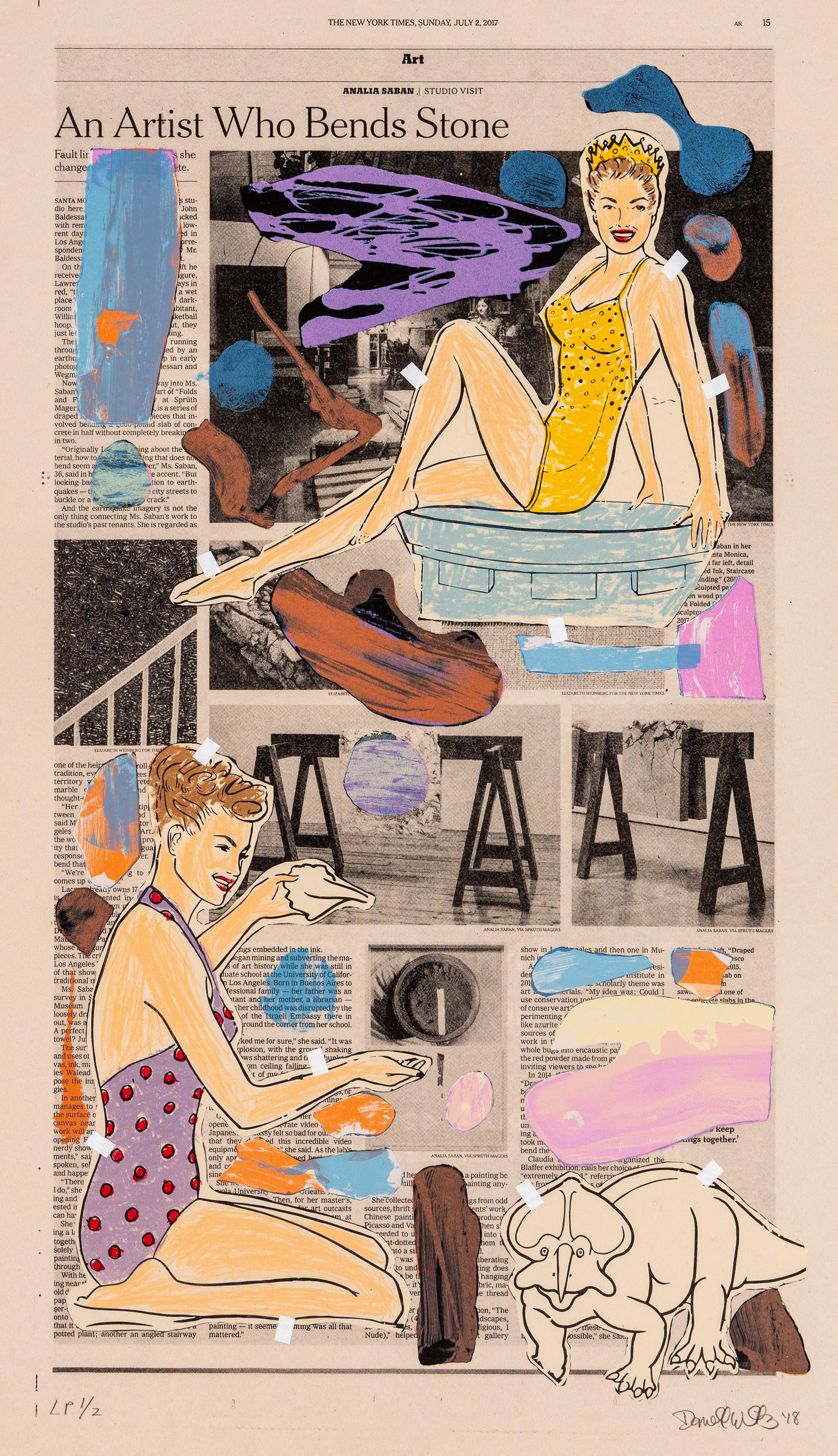 Darrell WILKS: "An Artist Who Bends Stone".: Darrell WILKS (American, 20th century): "An Artist Who Bends Stone". Color lithograph with chine colle on wove paper, 2018. Reference: Lemon/Cvikota p. 619, DW-17-17. Published by Landfall Press, with