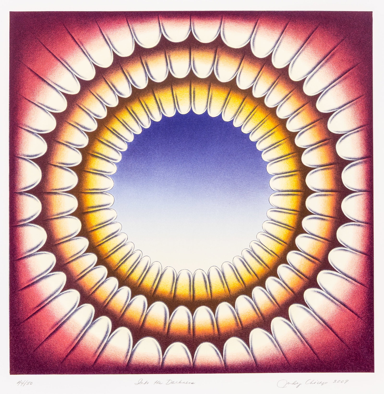 Judy CHICAGO: "Into the Darkness".: Judy CHICAGO (American, b. 1939): " Into the Darkness". Color lithograph on wove paper with a deckled edge, 2009. Reference: Lemon/Cvikota p. 613, JC-08-06. Published by Landfall Press, with their
