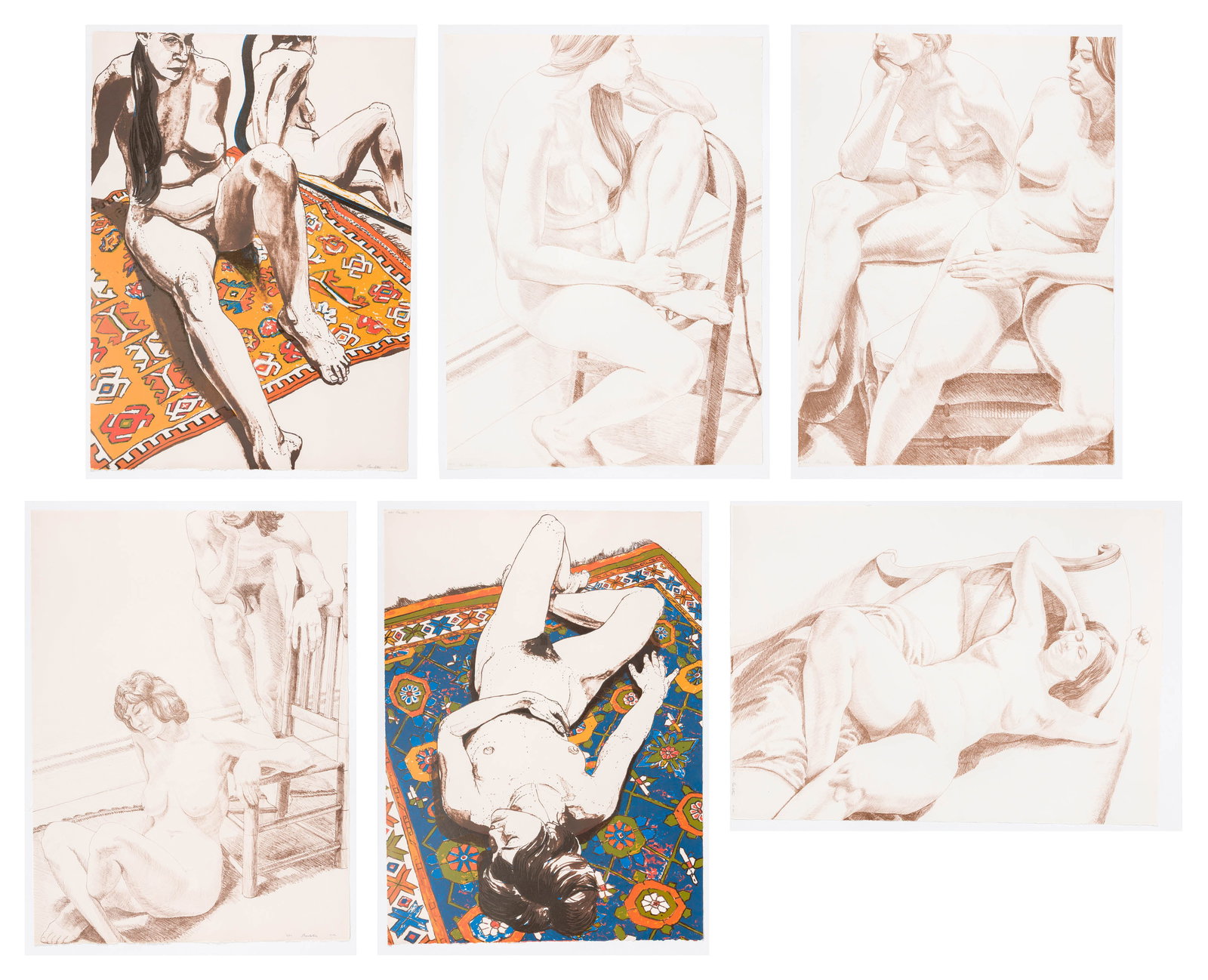 Philip PEARLSTEIN: "Six Lithographs Drawn from Life.": Philip PEARLSTEIN (American, 1924-2022): "Six Lithographs Drawn from Life." Color lithographs on cream paper with deckled edges, 1970. Reference: Lemon/Cvikota p. 581, PP-70-000, N.S.C.A.D. No.