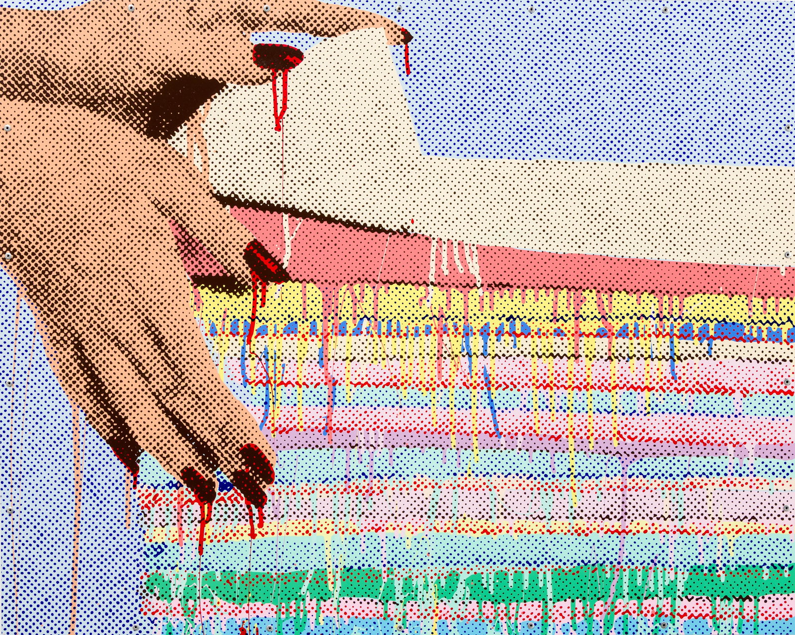Marilyn MINTER: "Hands Folding".: Marilyn MINTER (American, b. 1948): "Hands Folding". Screenprint in colors on an anodized aluminum panel mounted on an aluminum frame, 1989. Reference: Lemon/Cvikota p. 602, MM-89-20. Published by