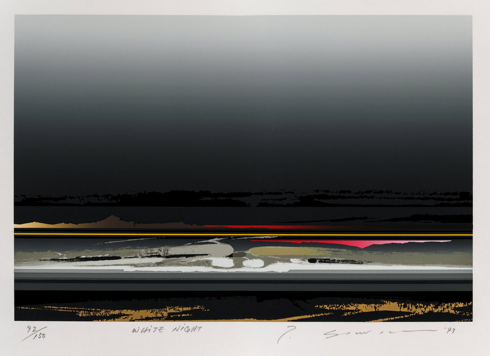 Tetsuro SAWADA: "White Night".: Tetsuro SAWADA (Japanese, 1933-1998): "White Night". Serigraph on smooth paper, 1993. Edition of 150. Signed, numbered, and dated, and titled in pencil. Image size: 11 x 16 1/2 inches. Sheet size: 15
