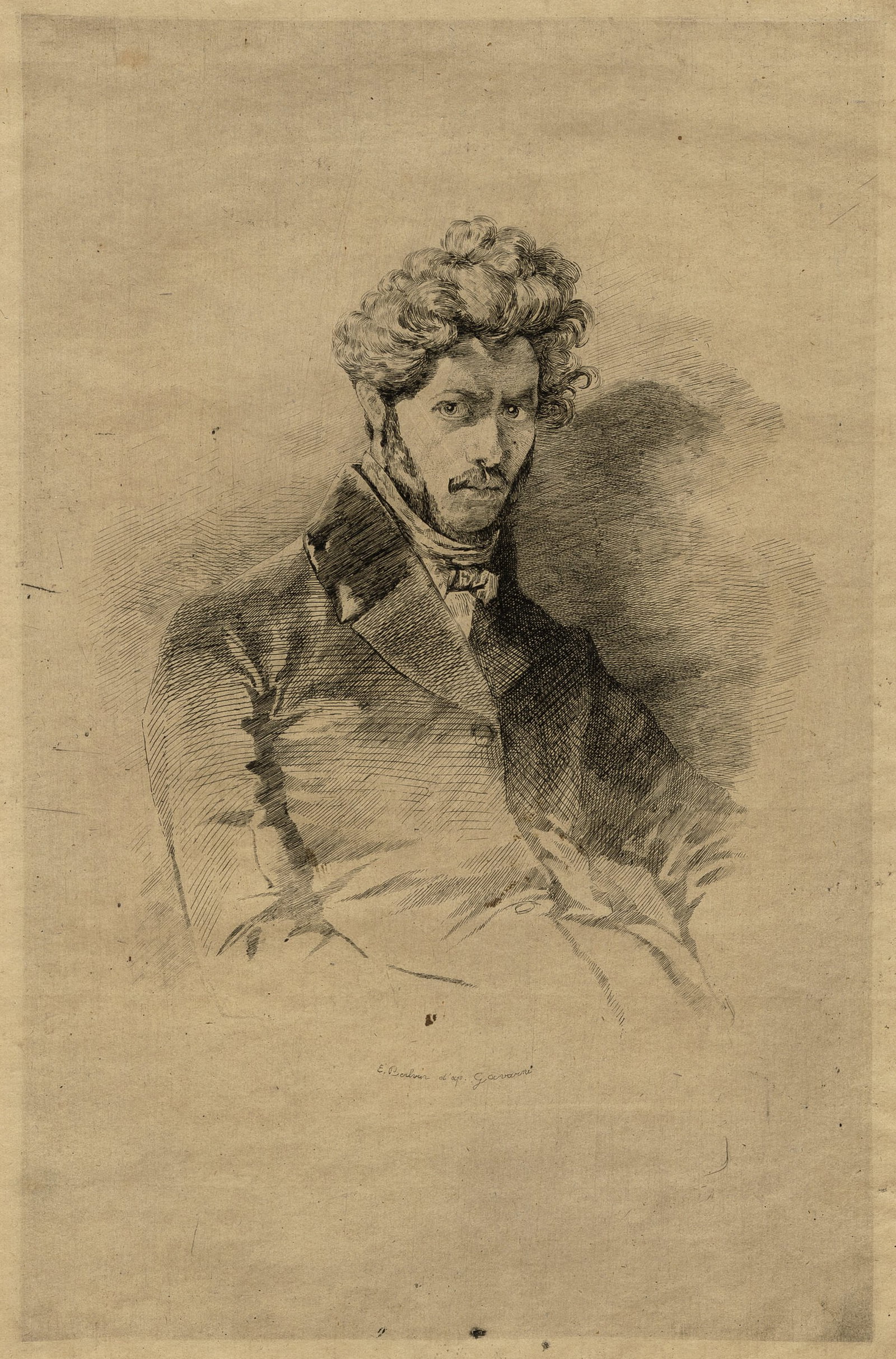 Emile BOILVIN: "Portrait of Gavarni in 1835".: Emile BOILVIN (French, 1845-1899): "Portrait of Gavarni in 1835". Etching on laid paper, circa 1870. Reference: IFF 14, an early proof impression before publication in M.J.F. Maherault and Boucher, 18