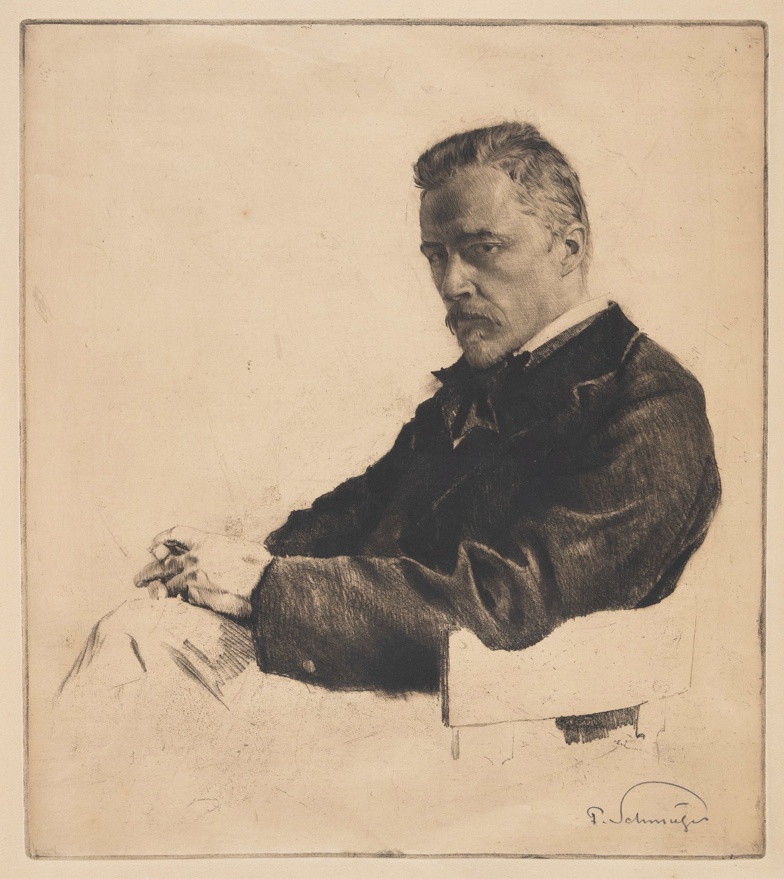 Ferdinand SCHMUTZER: "Hugo Wolf, Komponist".: Ferdinand SCHMUTZER (Austrian, 1870-1928): "Hugo Wolf, Komponist". Etching, soft-ground, and aquatint on wove paper, 1921. Signed in pencil in the plate, lower right corner. Plate size: 17 5/8 x 15 5/