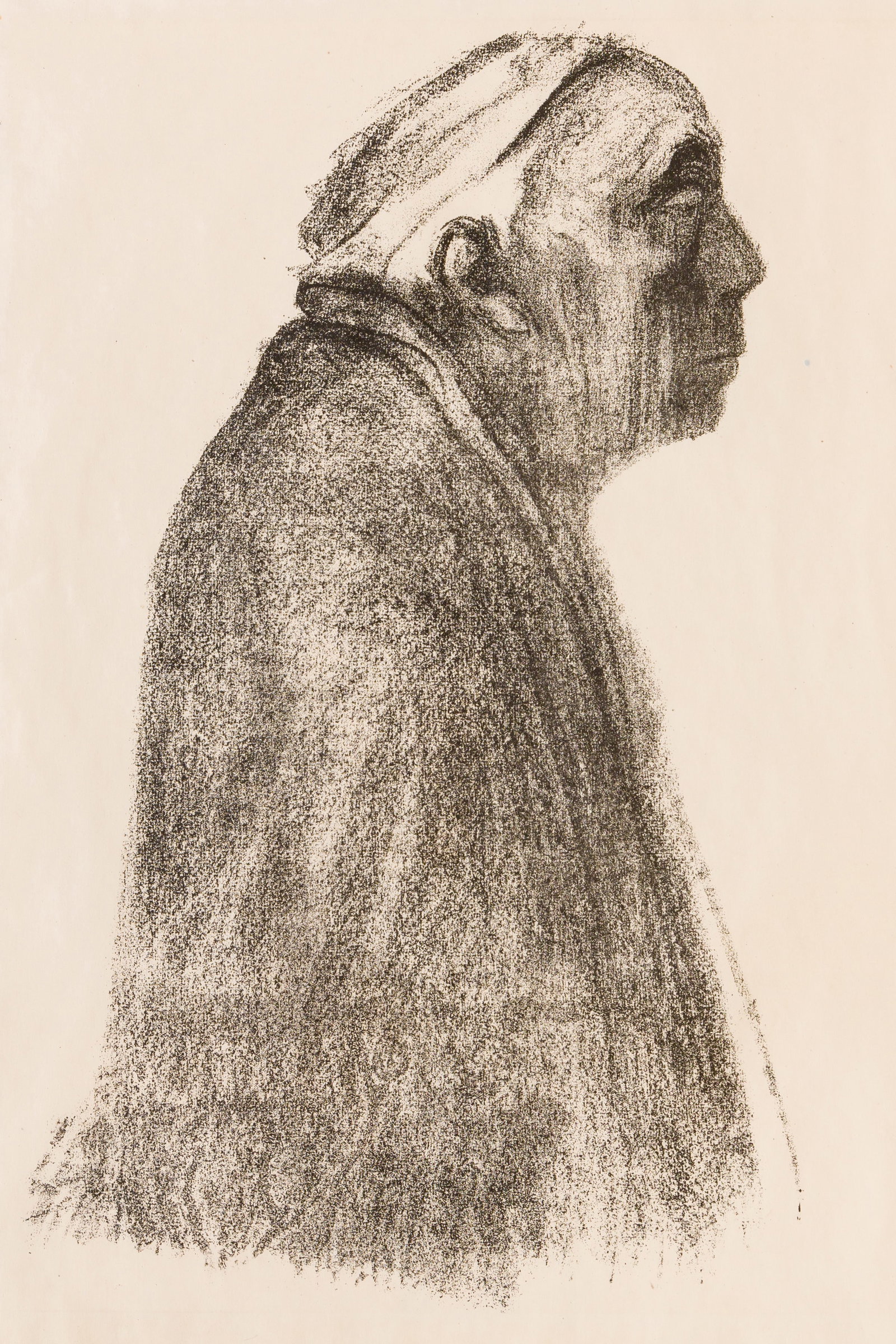 KOLLWITZ: "Selbstbildnis im Profil Nach Rechts".: Kathe KOLLWITZ (German, 1867-1945): "Selbstbildnis im Profil Nach Rechts". Lithograph on simili-Japan, 1938. Reference: Knesebeck 273; Klipstein 265. From the 1947 edition from the original stone,