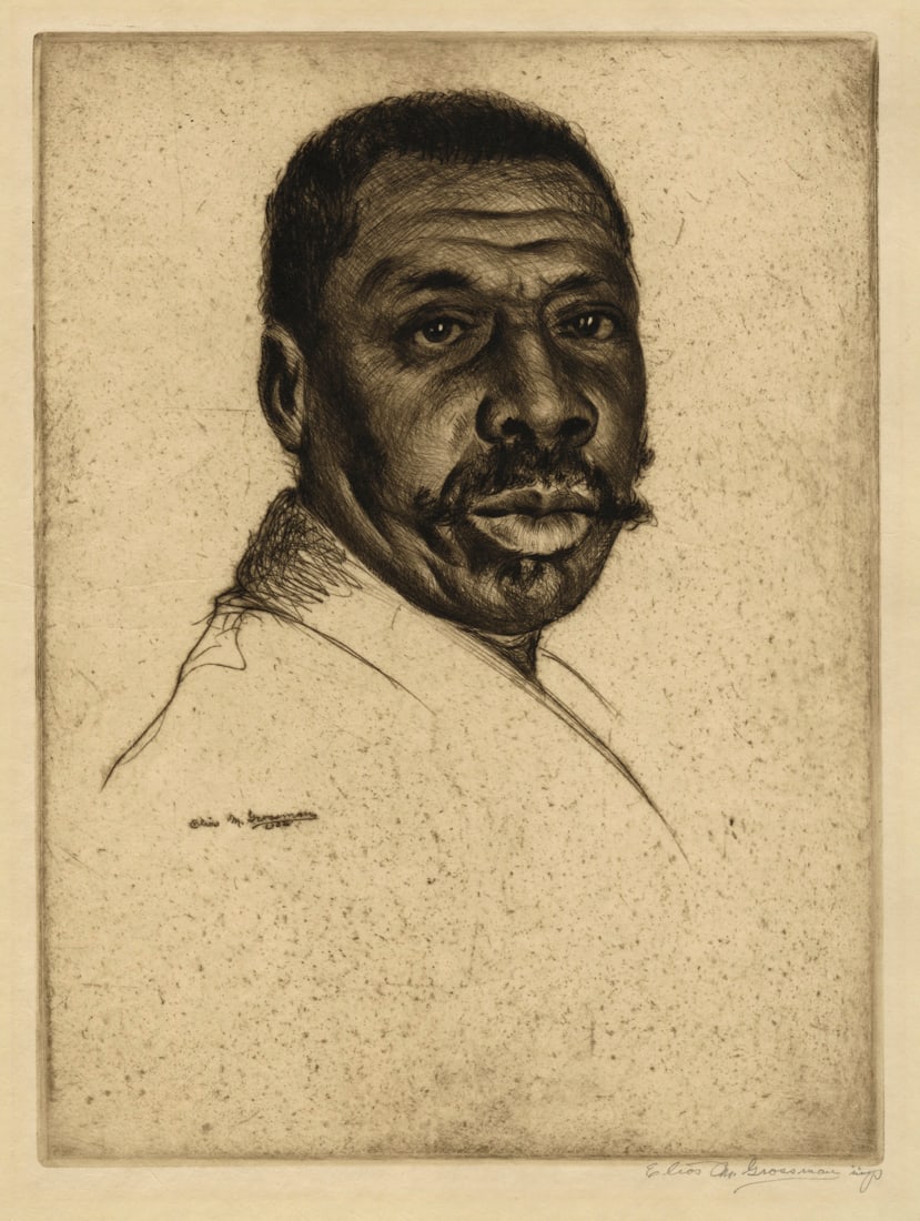 Elias Mandel GROSSMAN: "Jasper".: Elias Mandel GROSSMAN (Russian American, 1898-1947): "Jasper". Etching on simili-Japan wove paper, 1932. Signed and annotated in pencil. Plate size: 12 x 9 inches. Sheet size: 14 3/4 x 11 3/8 inches.