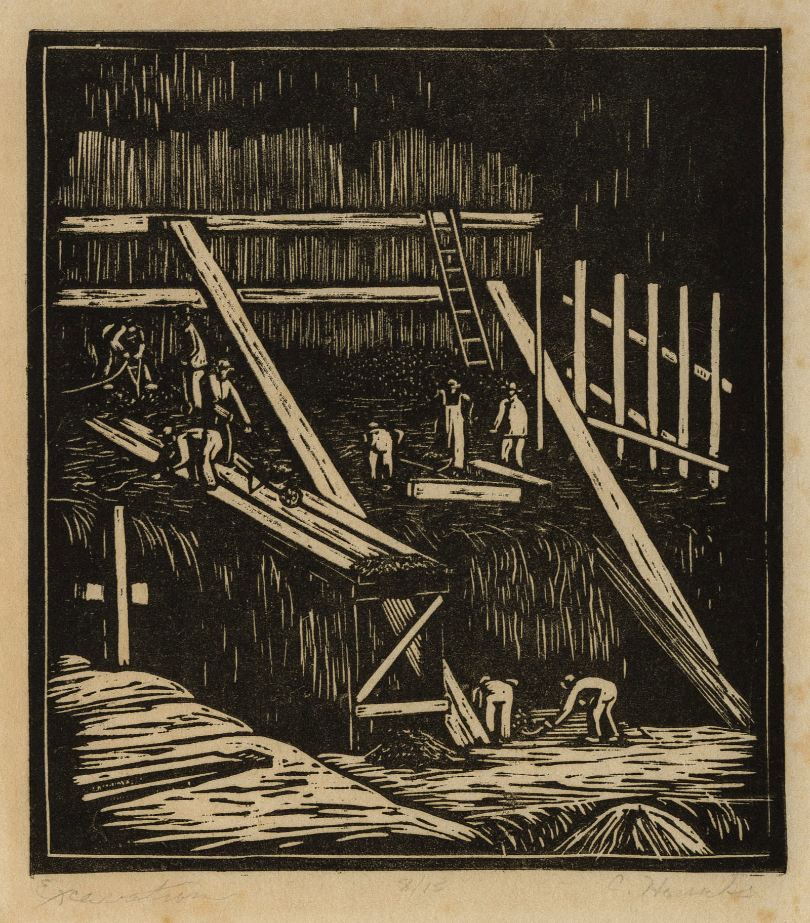 Two industrial/construction linocuts. - 3