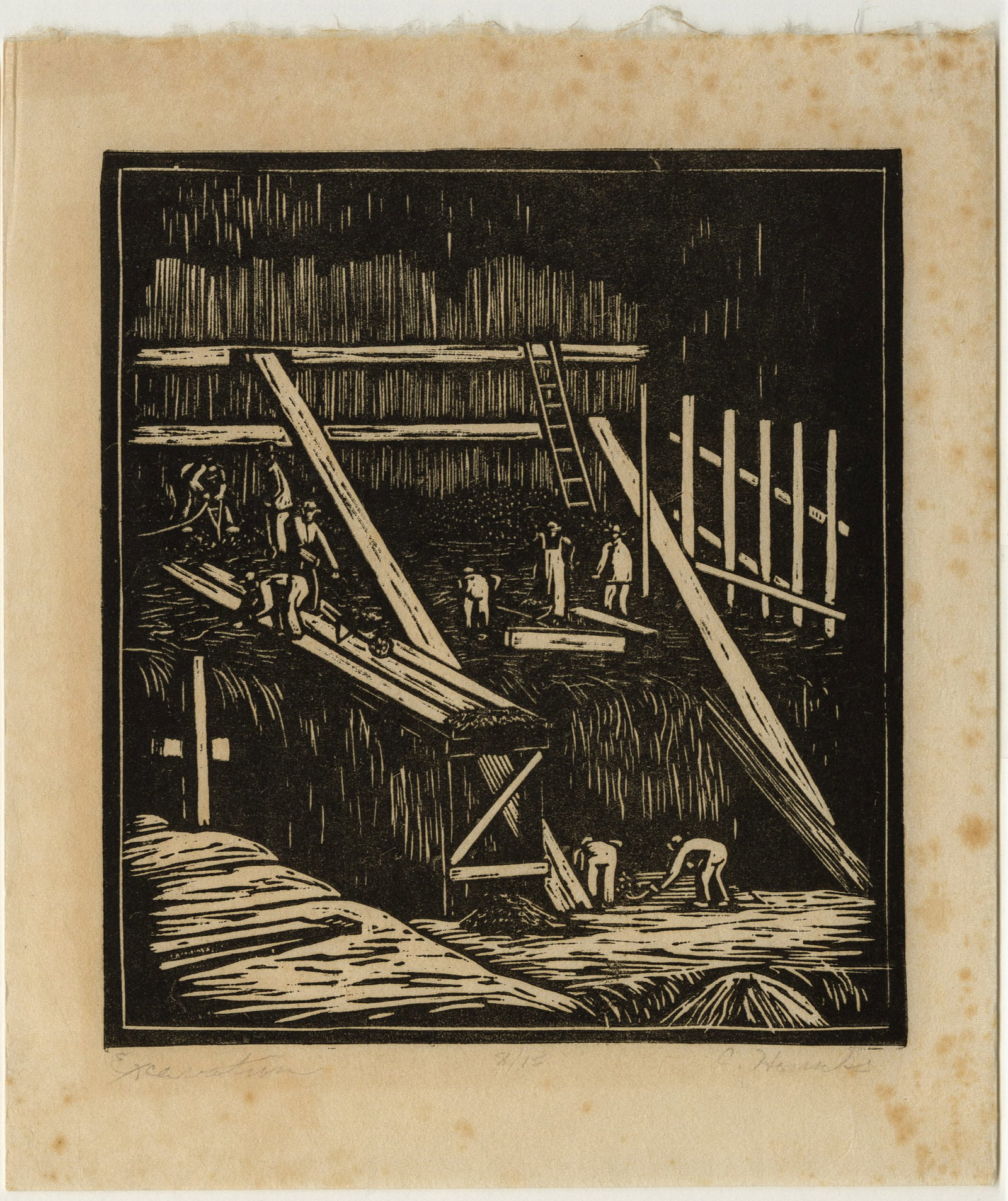 Two industrial/construction linocuts. - 5