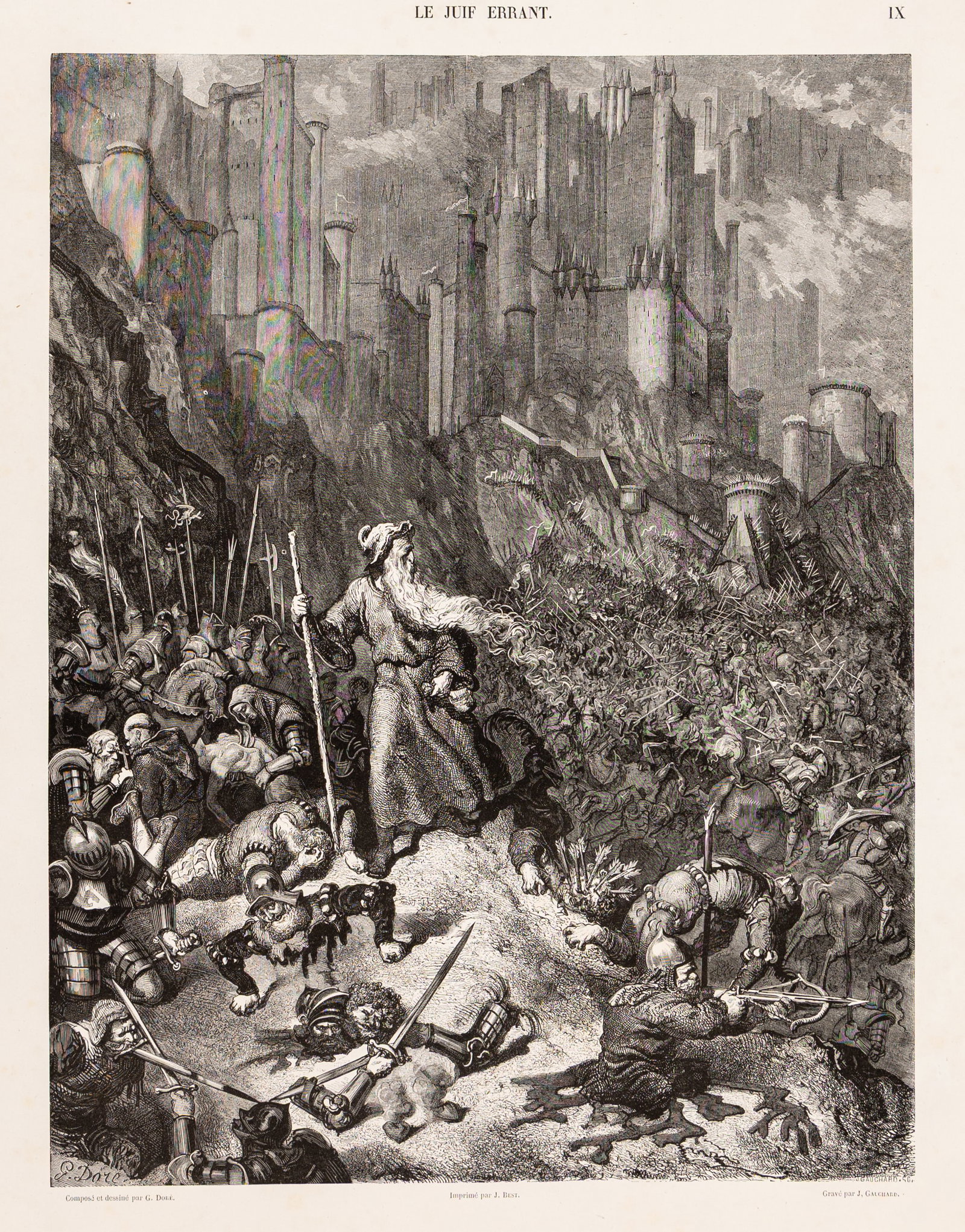 Gustave DORE: "Le Juif Errant IX".: Gustave DORE (French, 1832-1883): "Le Juif Errant IX" (Plate 9 of The Wandering Jew). Wood engraving by J. Gauchard on wove paper, 1856. Plate from a set of 12. Image size: 15 1/2 x 12 inches. We add