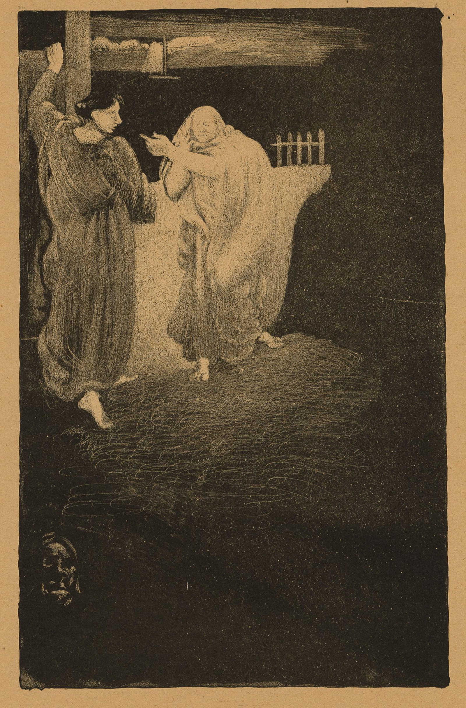 Ker Xavier ROUSSEL: "Noli Mi Tangere".: Ker Xavier ROUSSEL (French, 1867-1944): "Noli Mi Tangere". Lithograph on tan wove paper, 1894. Reference: Salomon 9. Published by La Revue Blanche. Image size: 8 1/8 x 5 5/8 inches. Sheet size: 14