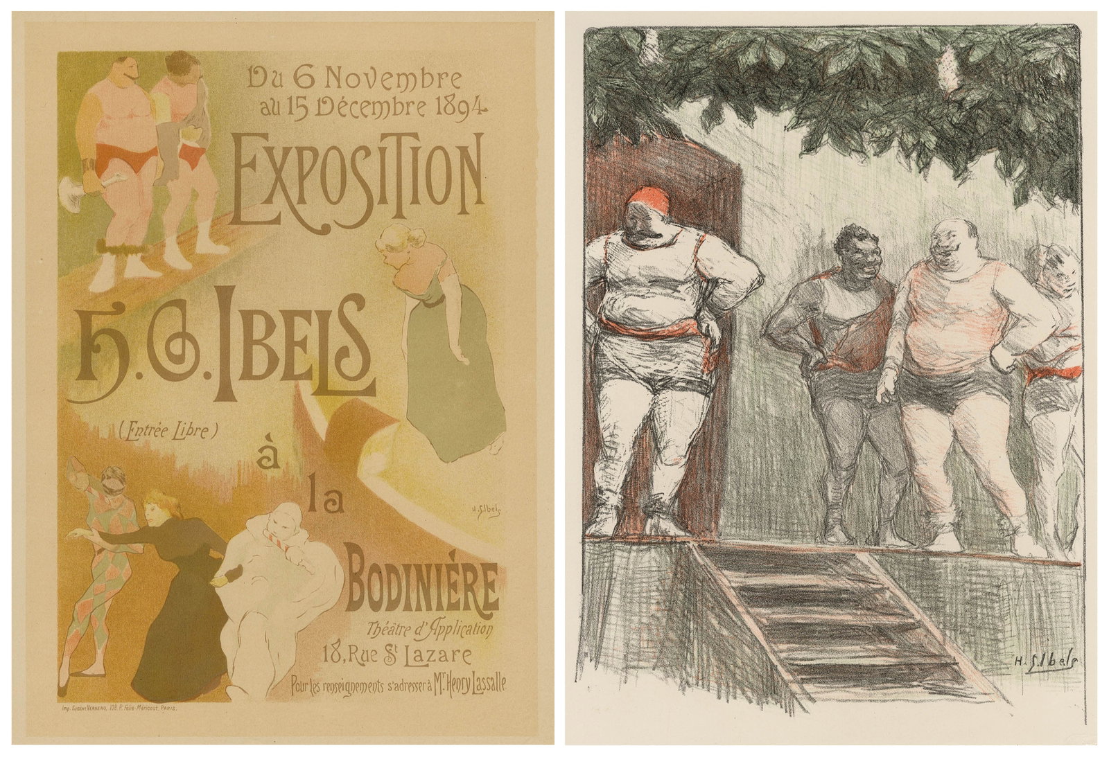 Henri-Gabriel IBELS: Two color lithographs.: Two color lithographs by Henri-Gabriel IBELS (French, 1867-1936): "Exposition H.G. Ibels". Color lithograph on wove paper, 1898. Signed in the plate. Published by the "Maitres de l'Affiche" their blin