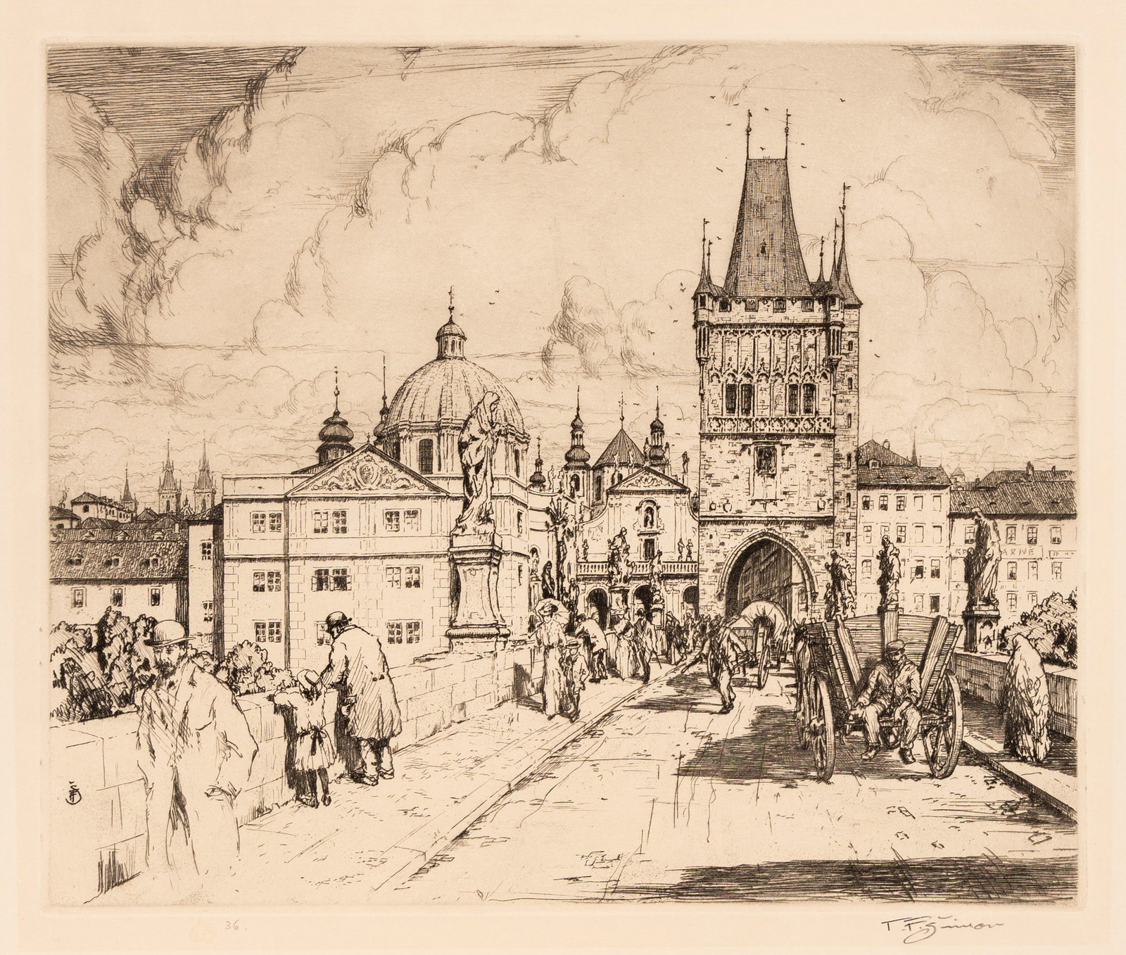 Tavik Frantisek SIMON: "Charles Bridge".: Tavik Frantisek SIMON (Czech, 1877-1942): "Charles Bridge" (Prague). Etching on wove paper, 1914. References: Novak 217, not in Baker. Signed and numbered in pencil, and with the artist?s faint