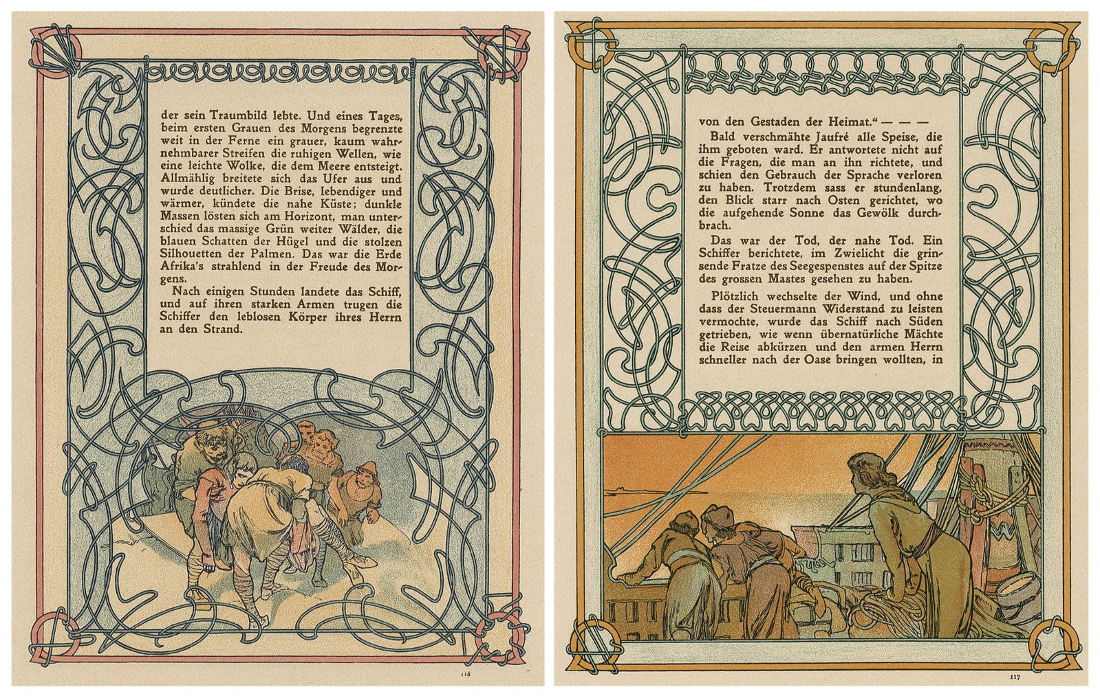 Alphonse MUCHA: "Ilsee, Princess of Tripoli".: Alphonse MUCHA (Czech, 1860-1939): Illustrated page from the book "Ilsee, Princess of Tripoli". Color lithograph on heavy vellum, double-sided, as issued, 1901. Published by B. Koci, Prague. Created