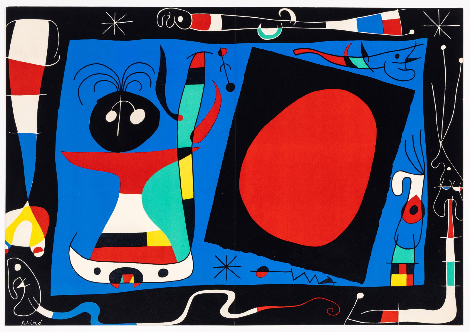 Joan MIRO: "Femme au Miroir".: Joan MIRO (Spanish, 1893-1938): "Femme au Miroir". Color lithograph on wove paper, 1957. Reference: Mourlot 242. Published by Maeght, Paris. Printed by Mourlot, Paris. Signed in the image. With the