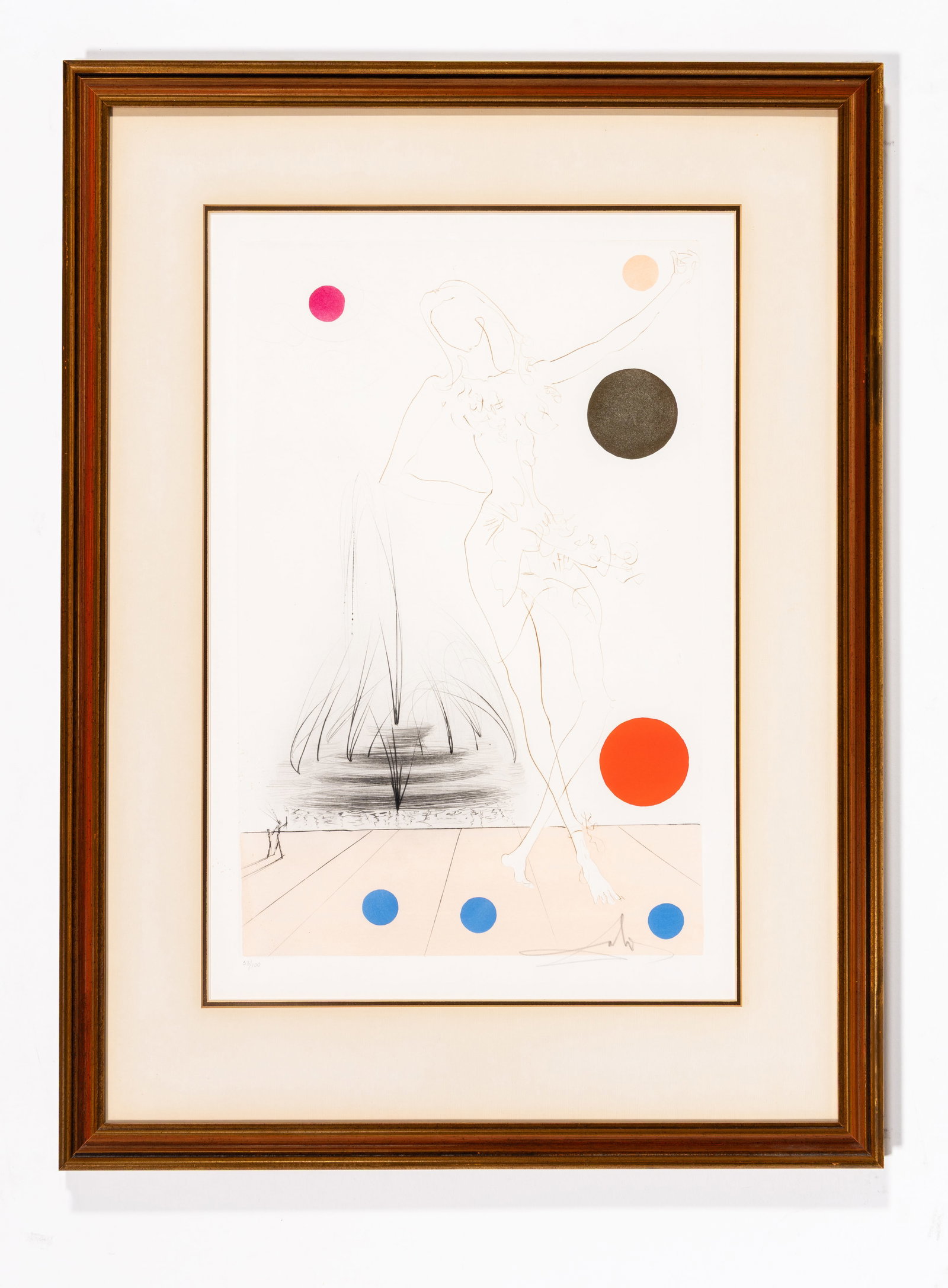 Salvador DALI: "Buckingham Fountain".: Salvador DALI (Spanish, 1904-1989): "Buckingham Fountain". Drypoint with pochoir coloring on Arches wove paper, 1975. Print from the series of four titled "Visions of Chicago", published by "Merrill