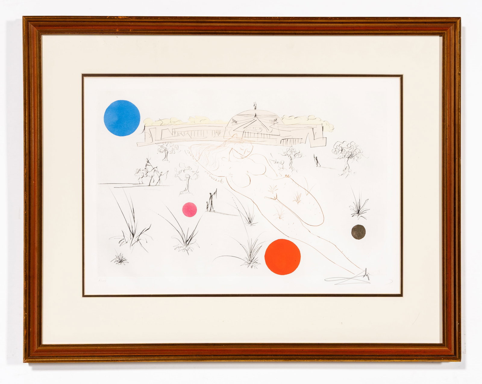 Salvador DALI: "Museum of Science and Industry".: Salvador DALI (Spanish, 1904-1989): "Museum of Science and Industry". Drypoint with pochoir coloring on Arches wove paper, 1975. Print from the series of four titled "Visions of Chicago", published by