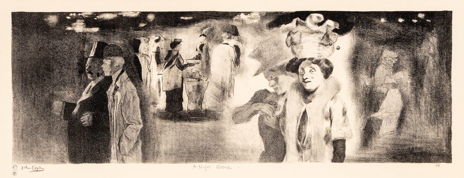 John COPLEY: "Night Scene".: John COPLEY (British, 1875-1950): "Night Scene". Lithograph on laid paper with 1890 and windmill watermark, 1910. Reference: Wright 41. Signed, titled, and numbered in pencil, and with stamp