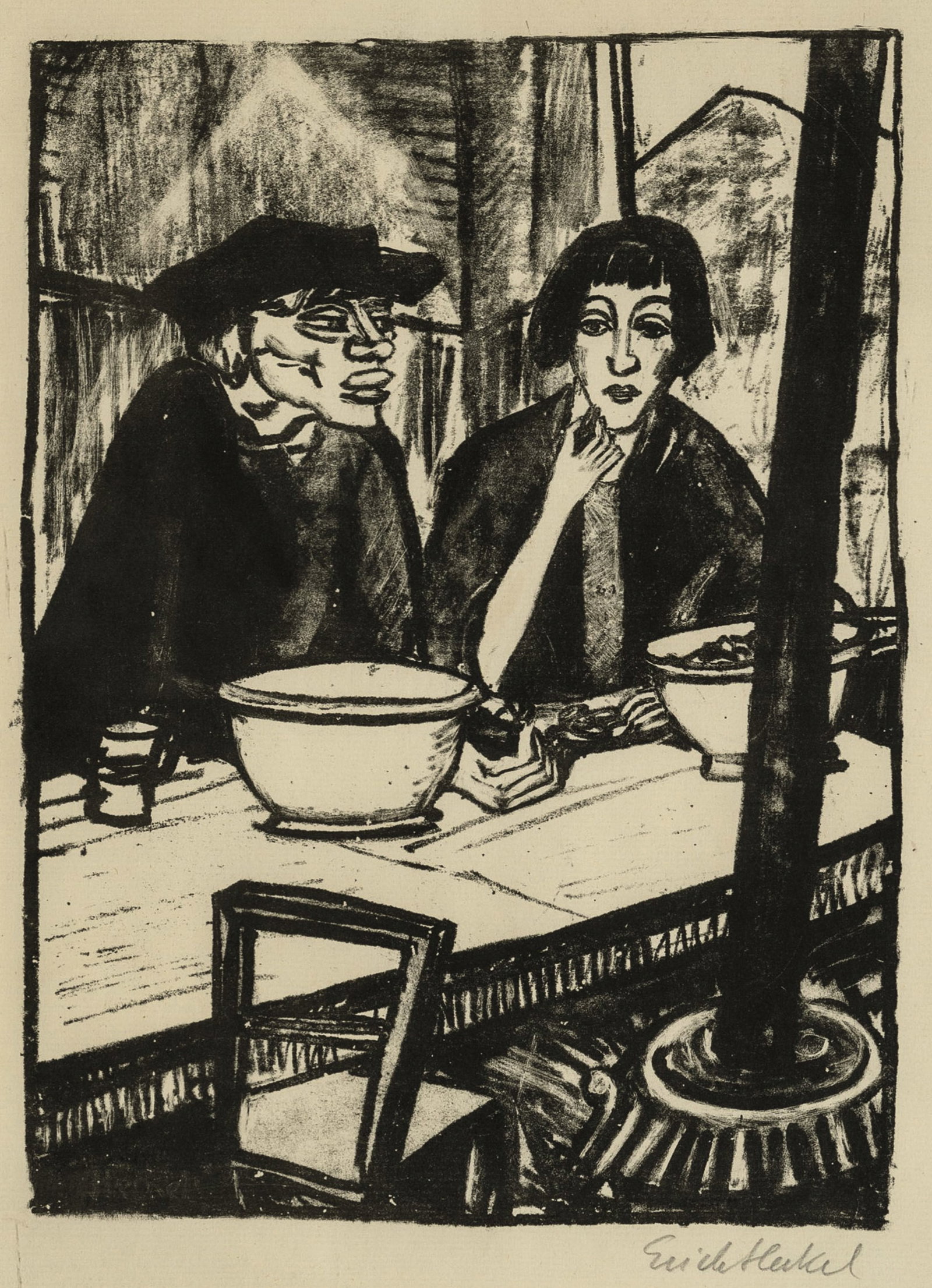 Erich HECKEL: "In der Muschelstube 2".: Erich HECKEL (German 1883-1970): "In der Muschelstube 2". Lithograph on Van Gelder Zonen laid paper, 1916. Reference: Dube 229. From a state without the artist?s signature and the city name Ghent scra