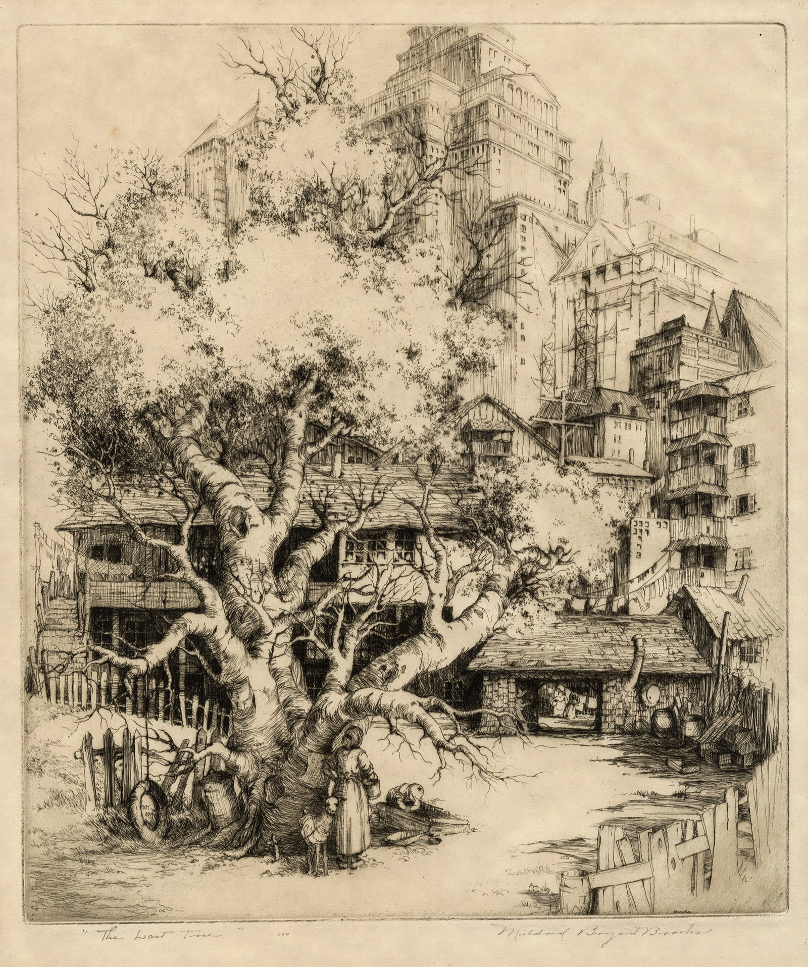 Mildred Bryant BROOKS: "The Last Tree".: Mildred Bryant BROOKS (American, 1901-1995): "The Last Tree". Etching on simili-Japan wove paper, 1933. Signed and titled in pencil. Plate size: 10 7/8 x 9 3/8 inches. Sheet size: 14 x 11 inches.