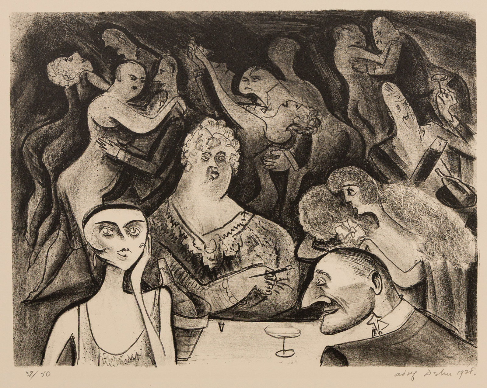 Adolf DEHN: "Tango at Zelli's".: Adolf DEHN (American, 1895-1968): "Tango at Zelli's". Lithograph on Rives wove paper, 1928. From a series of 10 lithographs titled "Paris Lithographs". Edition of 50. Signed, dated, and numbered in