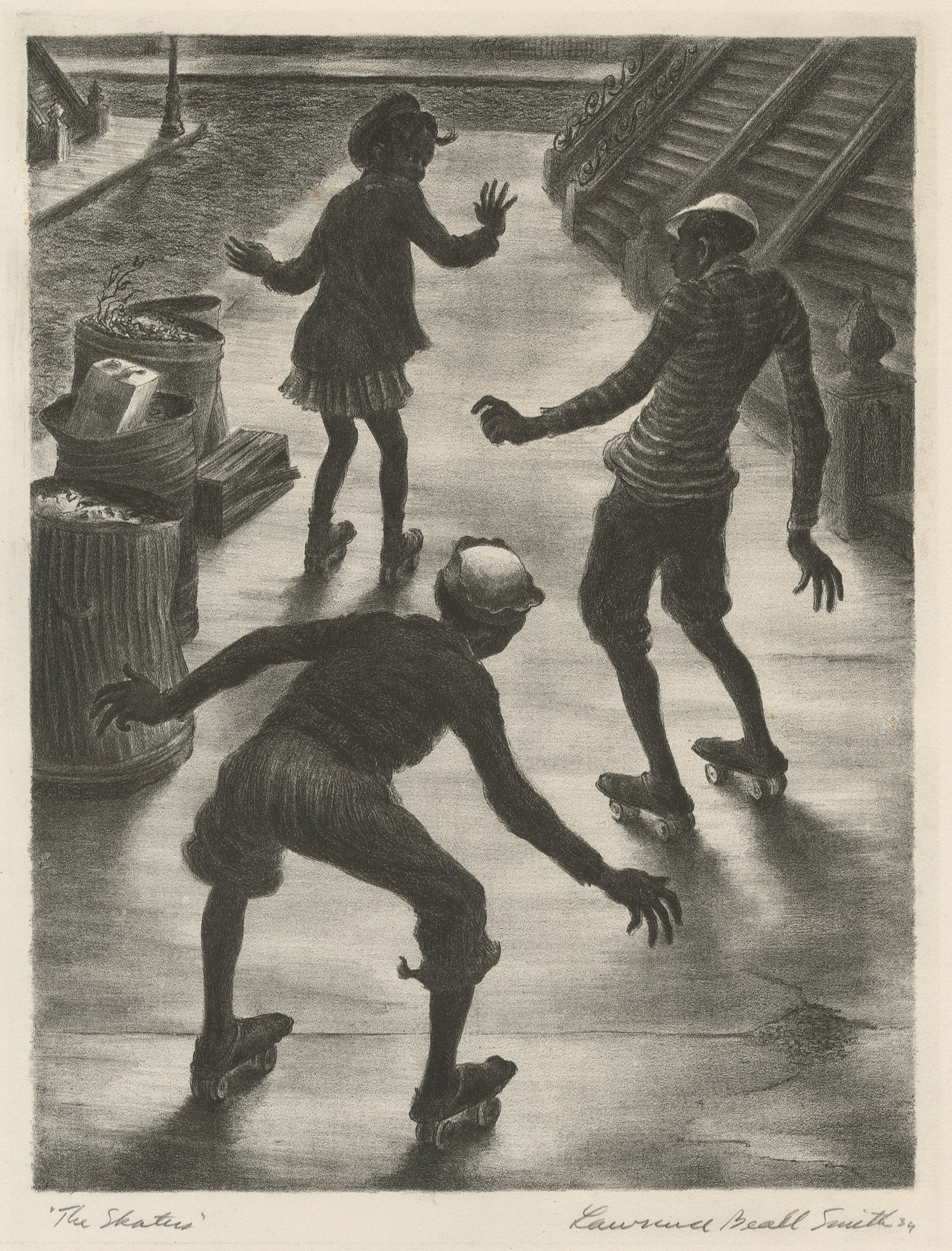 Lawrence Beall SMITH: "The Skaters".: Lawrence Beall SMITH (American, 1909-1995): "The Skaters". Lithograph on wove paper, 1939. Reference: Windisch, Cole, and Herbaugh 364. Published by "Associated American, Artists" (AAA), in an