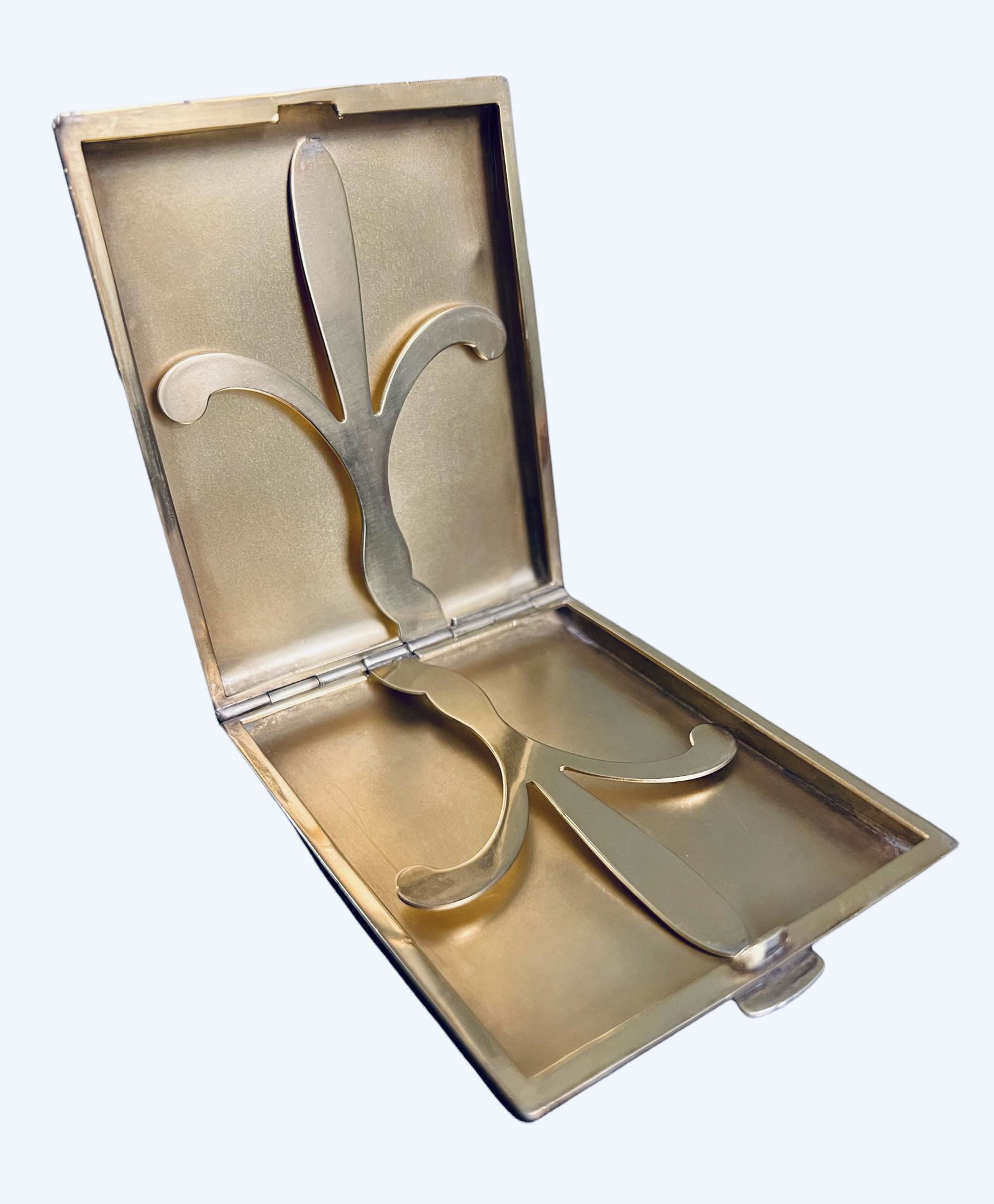 1966 Sterling Silver Cigarette Case, Gold Gilt Sterling Interior with Fleur de Lis Design (1 of 7)