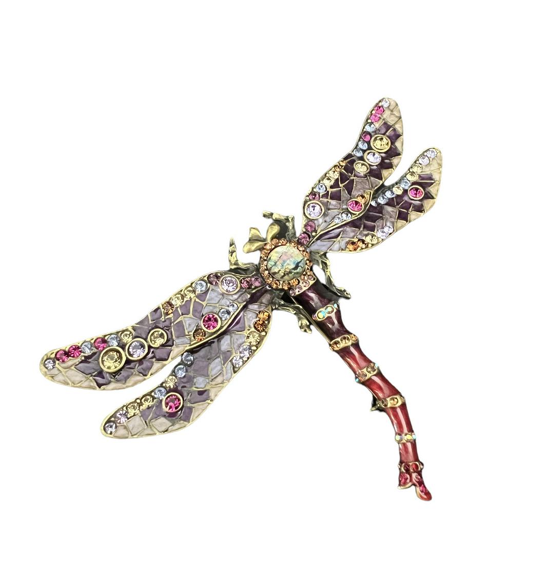 Jay Strongwater Grand Dragon Fly Pin: Jay Strongwater Grand Dragonfly Pin. Gift box and satchel bag included. Measures: 3 x 2 in., Weight: 3.3 oz. with gift box. Shipping available from Raleigh, NC.
