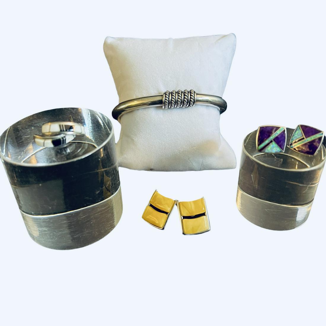 Artie Yellowhorse Sterling Silver  Bracelet and Set of 3 Sterling Silver Earrings (1 of 9)