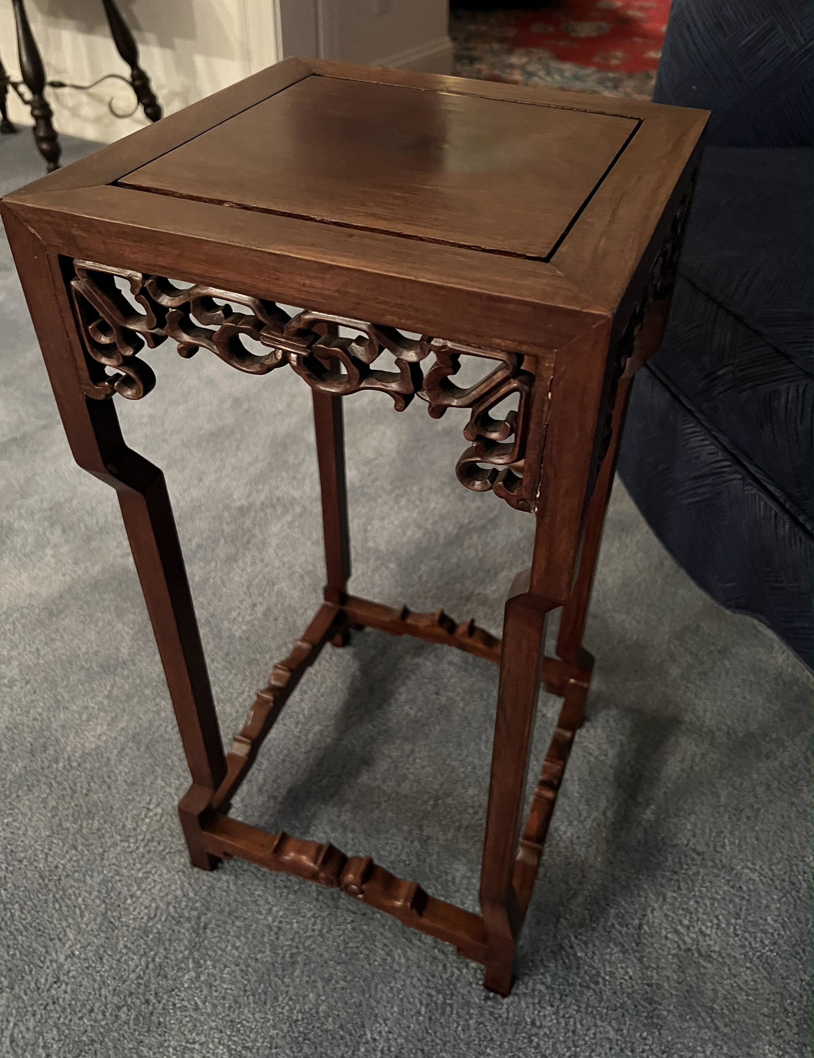 Wood Table: Wood Table - Square. Measures: 11" x 23" x 11". Condition: Good Estate Condition. Local pickup only. Local pickup only in Raleigh, NC on Thursday 2/28 between 9am-5pm. * Please do not bid if you canno