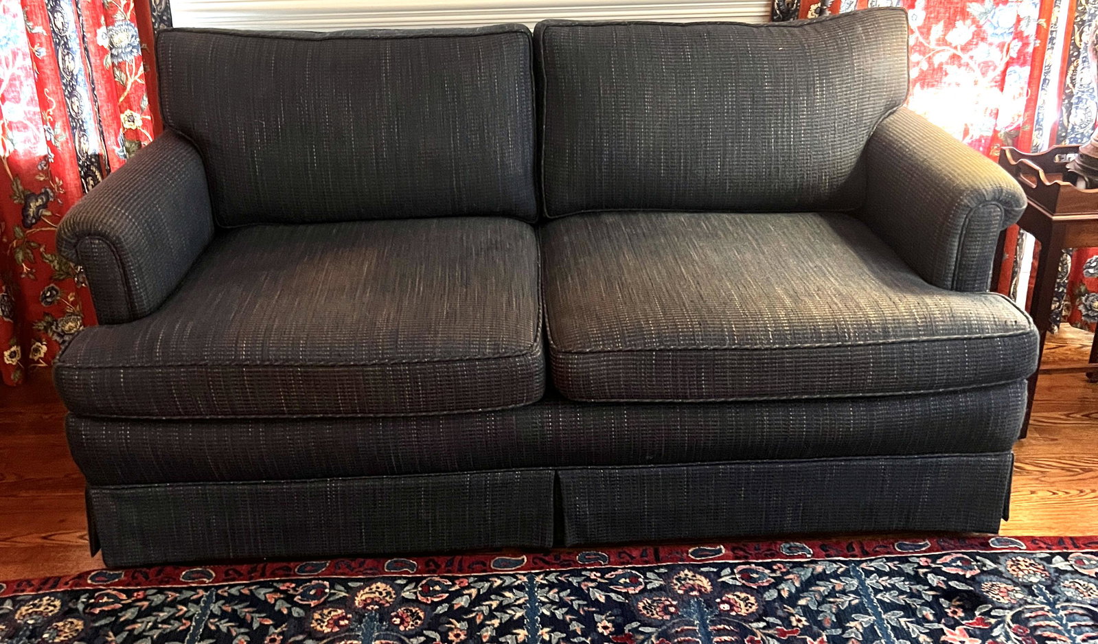 Loveseat: Loveseat Measures: 60" x 29" x 36". Condition: Good Estate Condition, some wear on arms, cushion. Local pickup only. Local pickup only in Raleigh, NC on Thursday 2/28 between 9am-5pm. * Please do not 