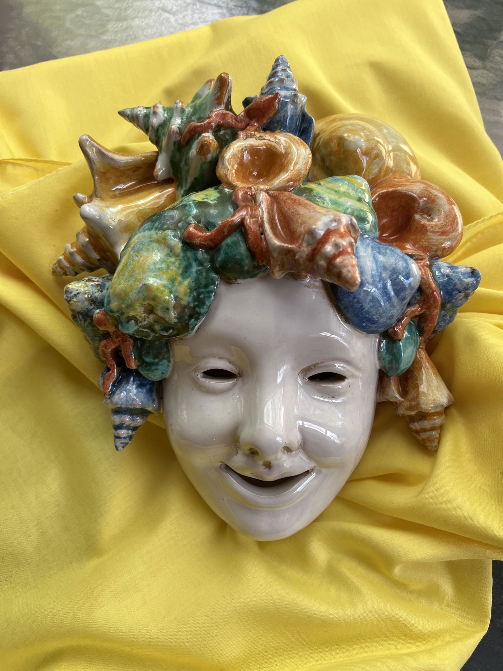 Ceramic Wall Art, Mask with Shell Embellishments (1 of 5)