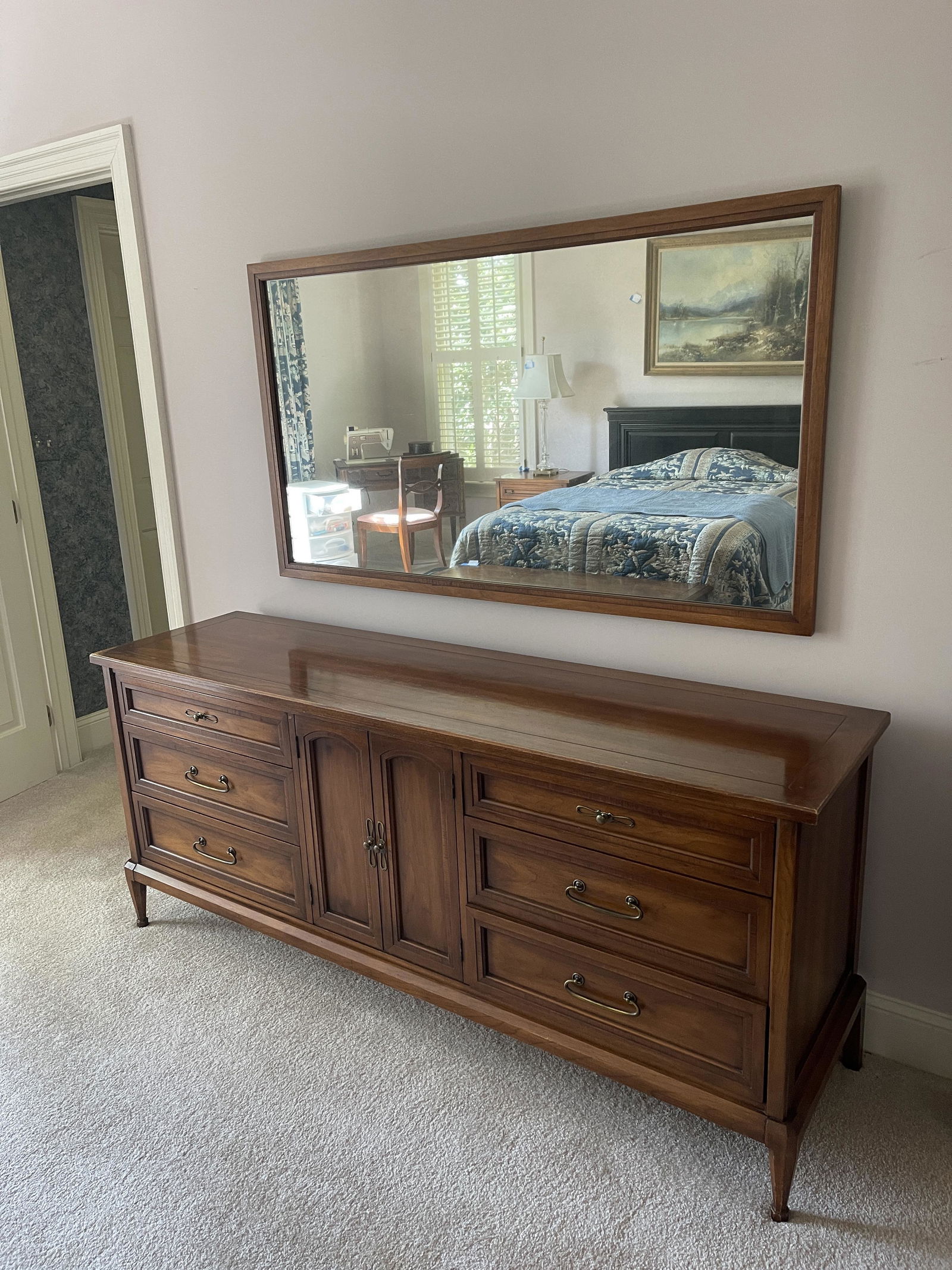 White Fine Furniture Triple Dresser, 9 drawer with Wood Framed Mirror (1 of 3)