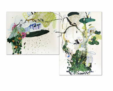 Tomoko Nagai 'Bonsai' - Stretched canvas: Left：L130 W162, Right：L194 W130 CM, Total L324 CM；Mixed media