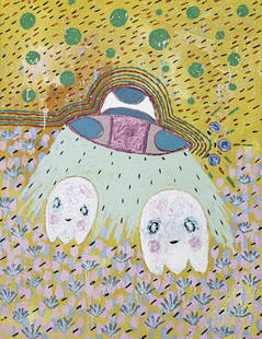 Adam Handler 'Ghost abduction on the Savannah': L122 W92 CMï¼›Oil stick and acrylic on paperï¼›with a certificate of authenticity