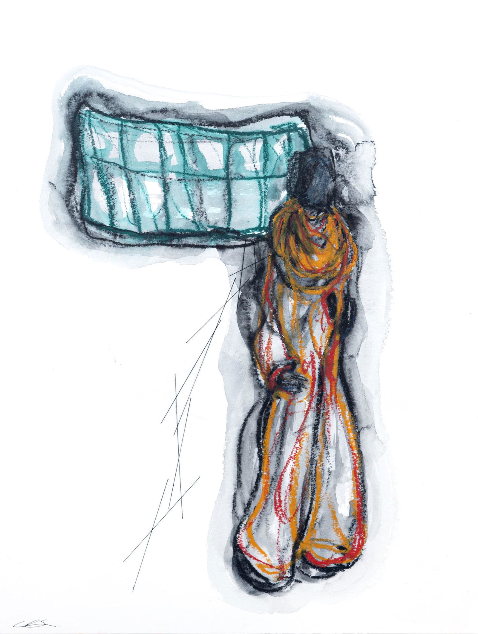 Chiharu Shiota Water Color Painting, framed: 40 x 29.8 cm