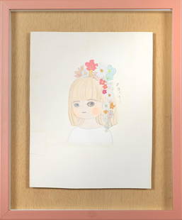 Tomoko Nagai 'Hair Accessories', framed: 27 x 21 cm; Watercolor pencil, sticker on Paper; 2015; For details, please refer to the online catalog at https://issuu.com/muchuntang