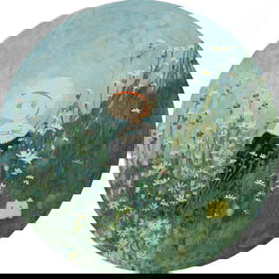 Tomoko Nagai 'Embroidery of Chiroteuthid' stretched canvas: D 60 cm; To see more info, check our online catalogue: https://issuu.com/muchuntang