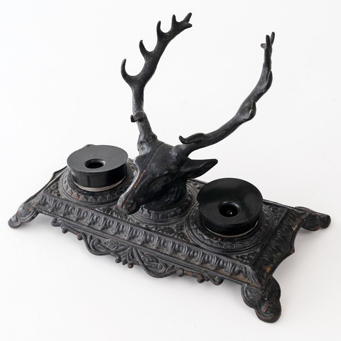 Antique Cast Iron Staghead Double Inkwell (1 of 7)