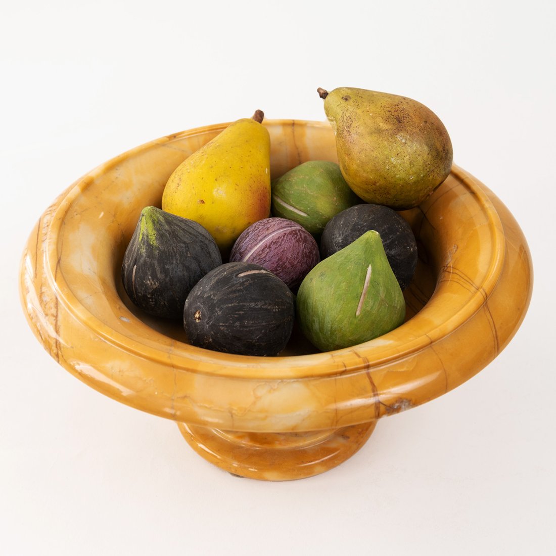Marble Pedestal bowl with Alabaster Fruit (1 of 3)