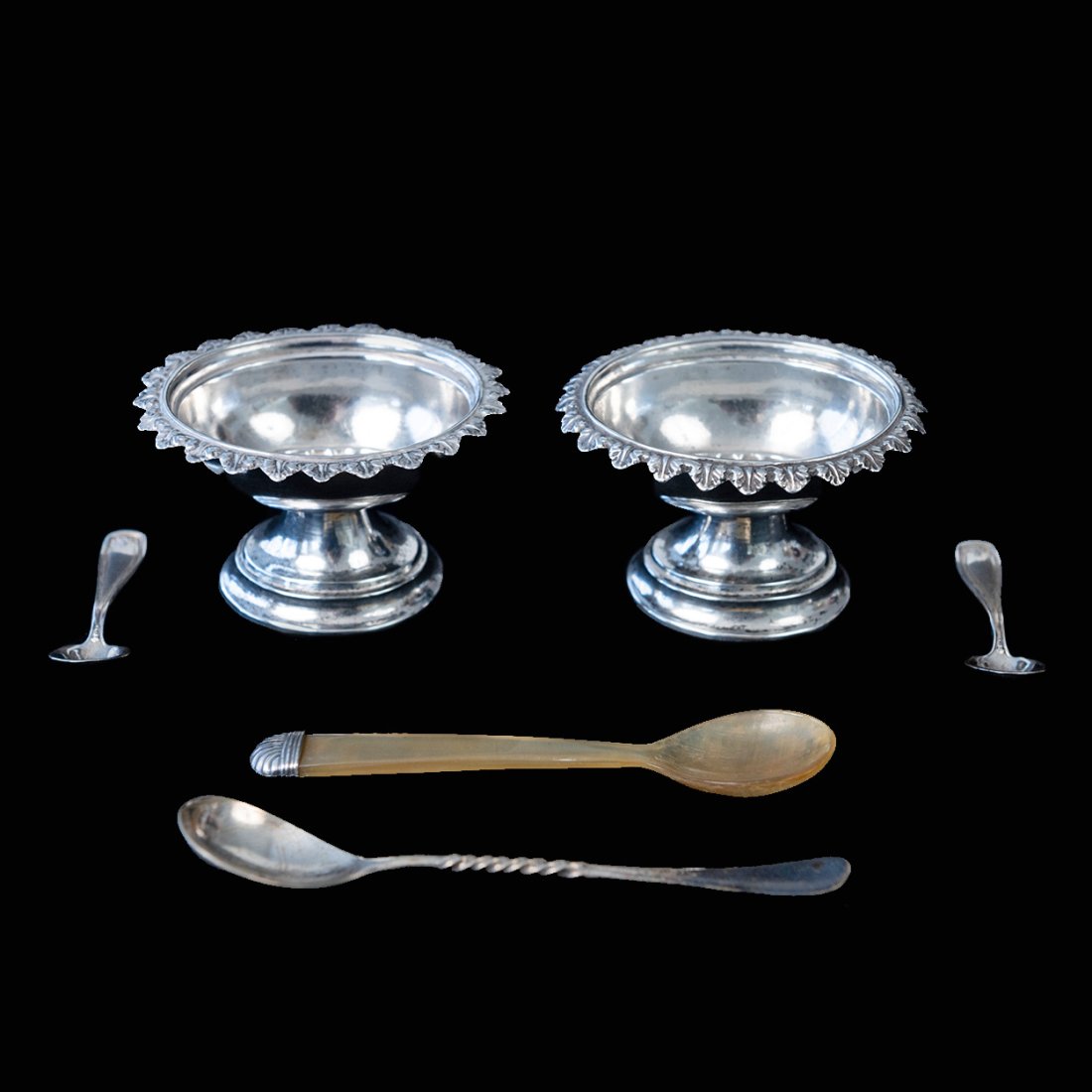 Pair of Sterling Silver Federal Pedestal Salts with Spoons (1 of 8)