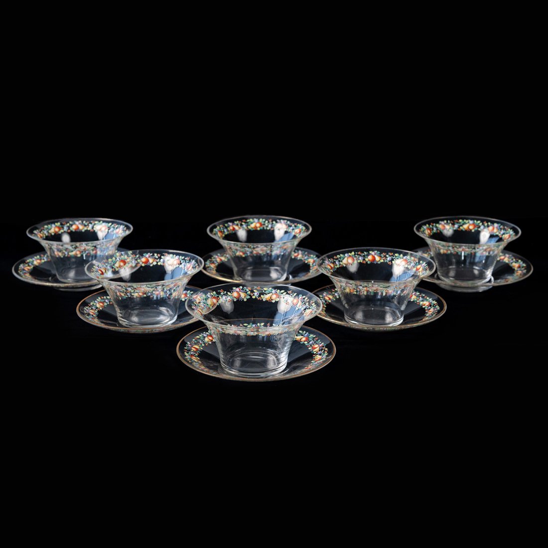 Set of 6 Clear Glass Bowl Sets with Embossed Fruit (1 of 5)