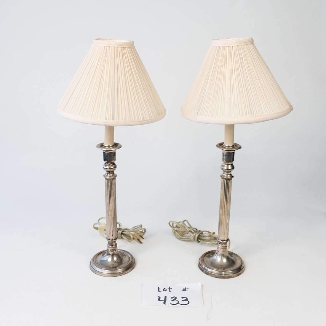 Pair of Silver plated Candlestick Lamps (1 of 3)