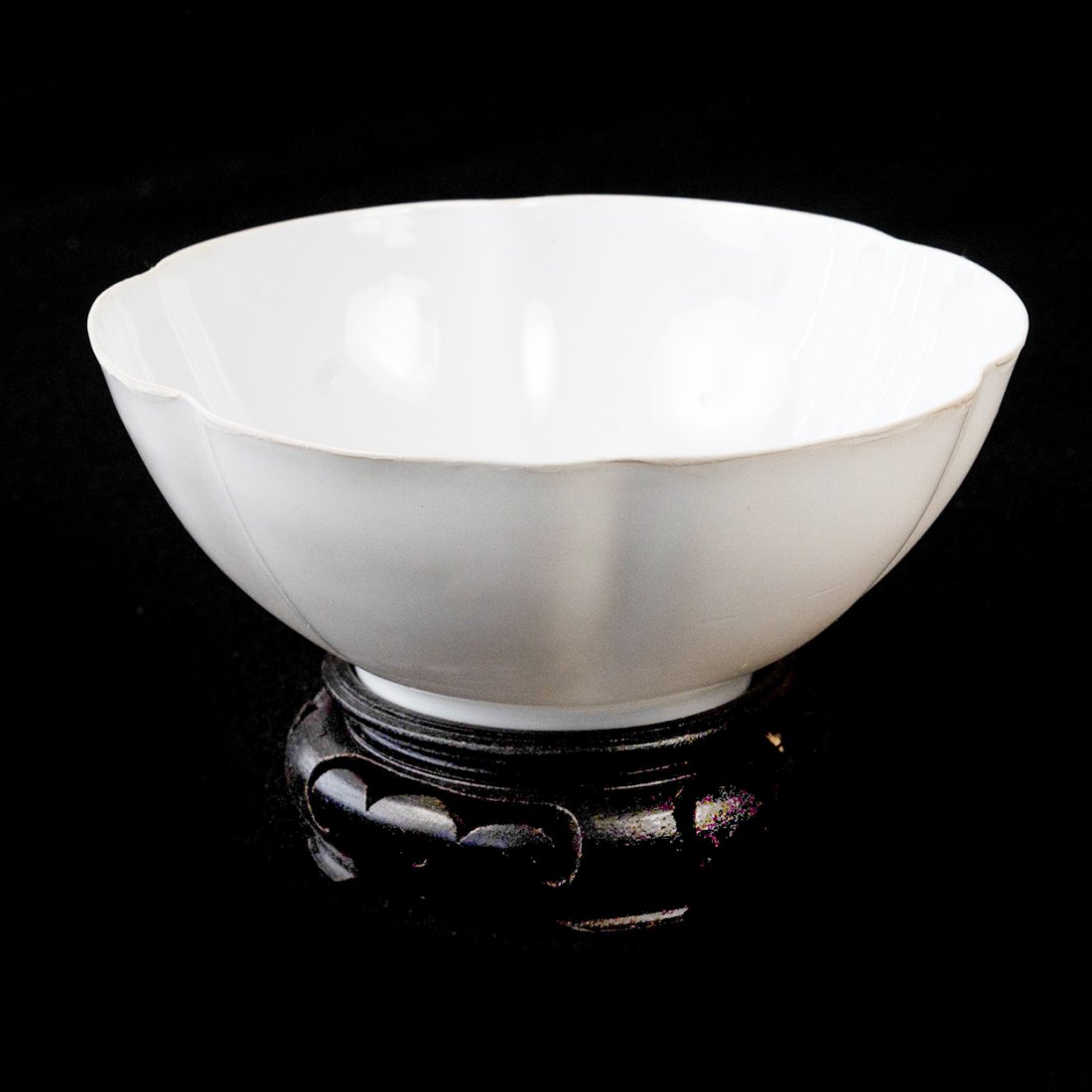 Middle Kingdom White Eggshell Scalloped Porcelain Bowl - Bo Jia: Middle Kingdom White Eggshell Scalloped Porcelain Bowl - Bo Jia, Signed