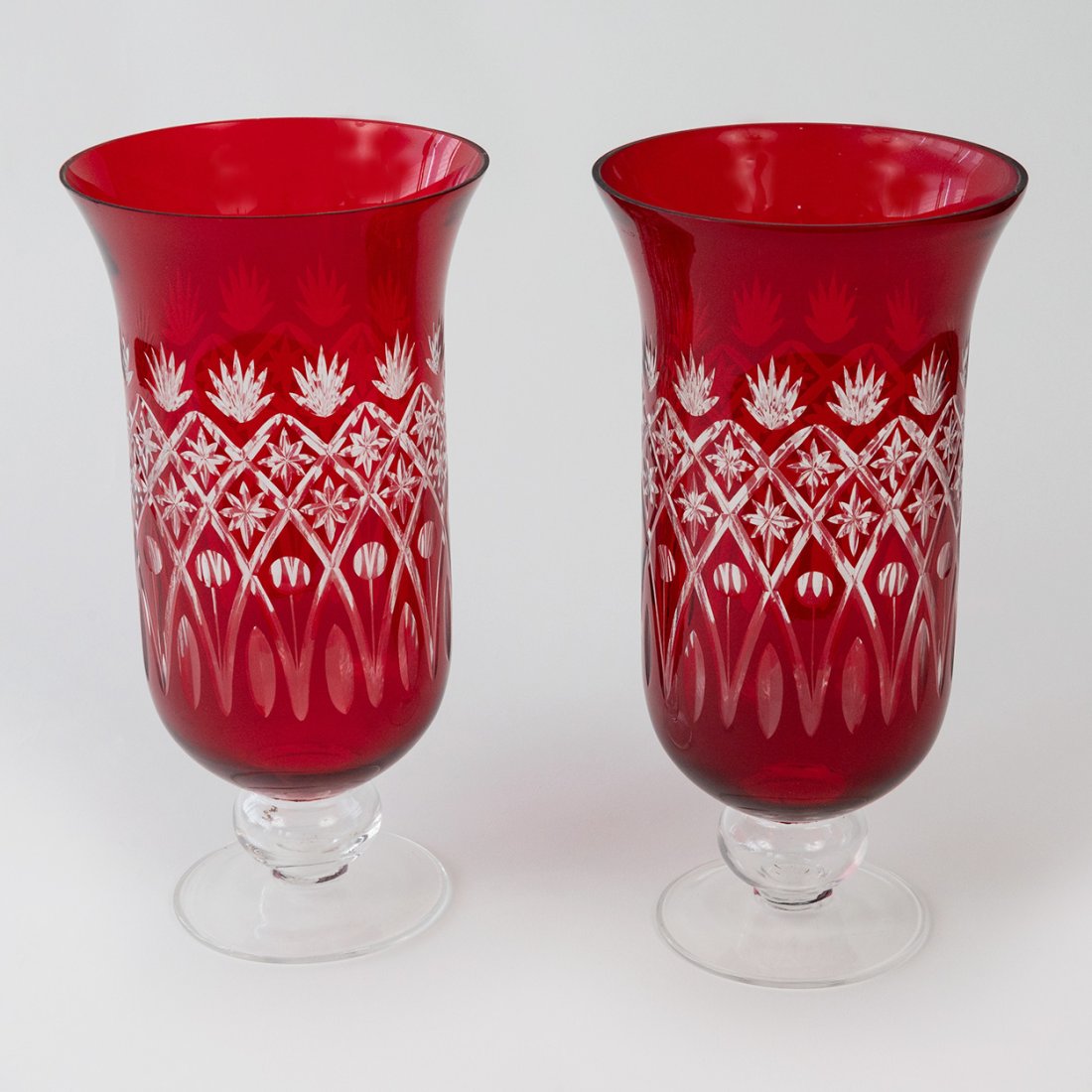 Pair of Red Ruby Glass Cut Hurricane Globes (1 of 5)