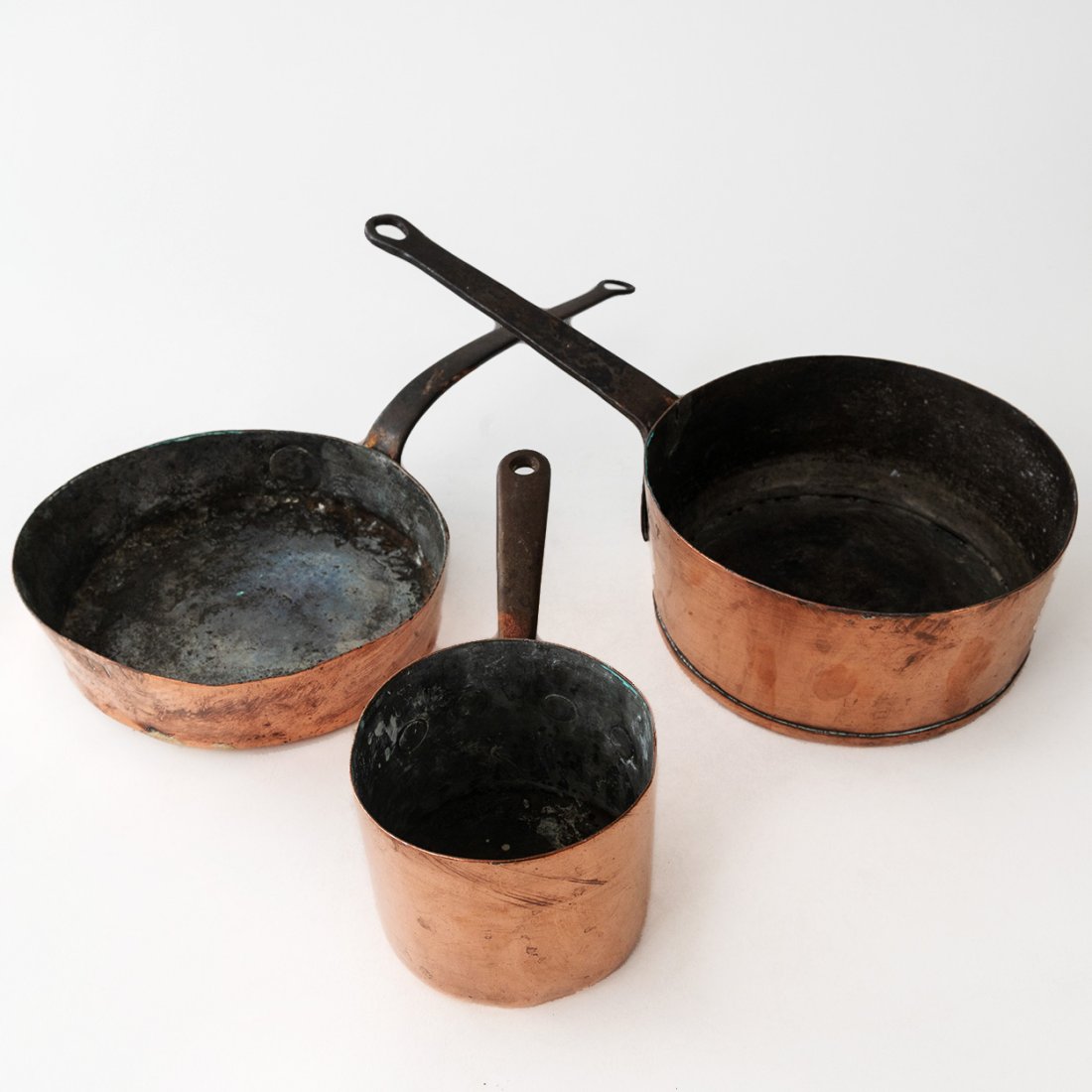 Set of Three Antique Copper Tin Lined Pots (1 of 11)